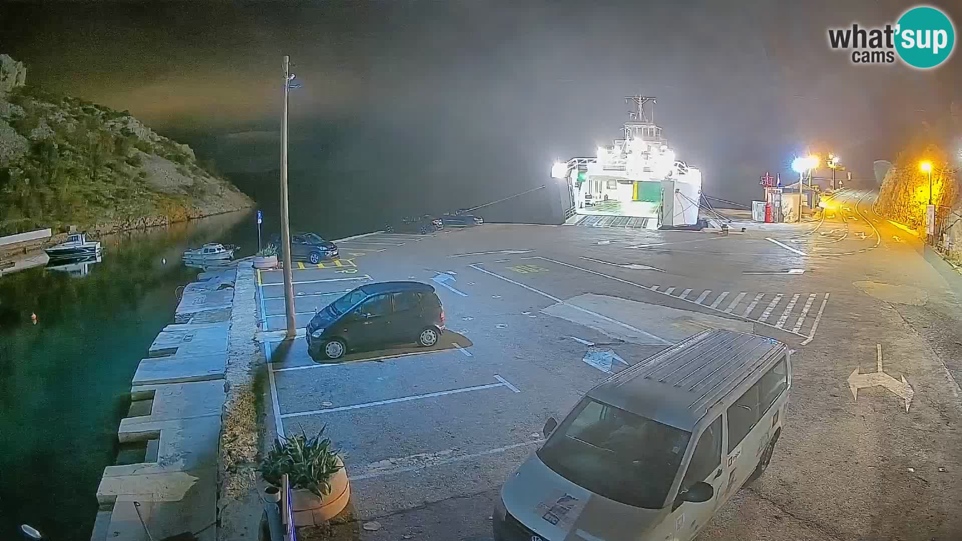 Spletna kamera trajektno pristanišče Prizna – proti otoku Pag