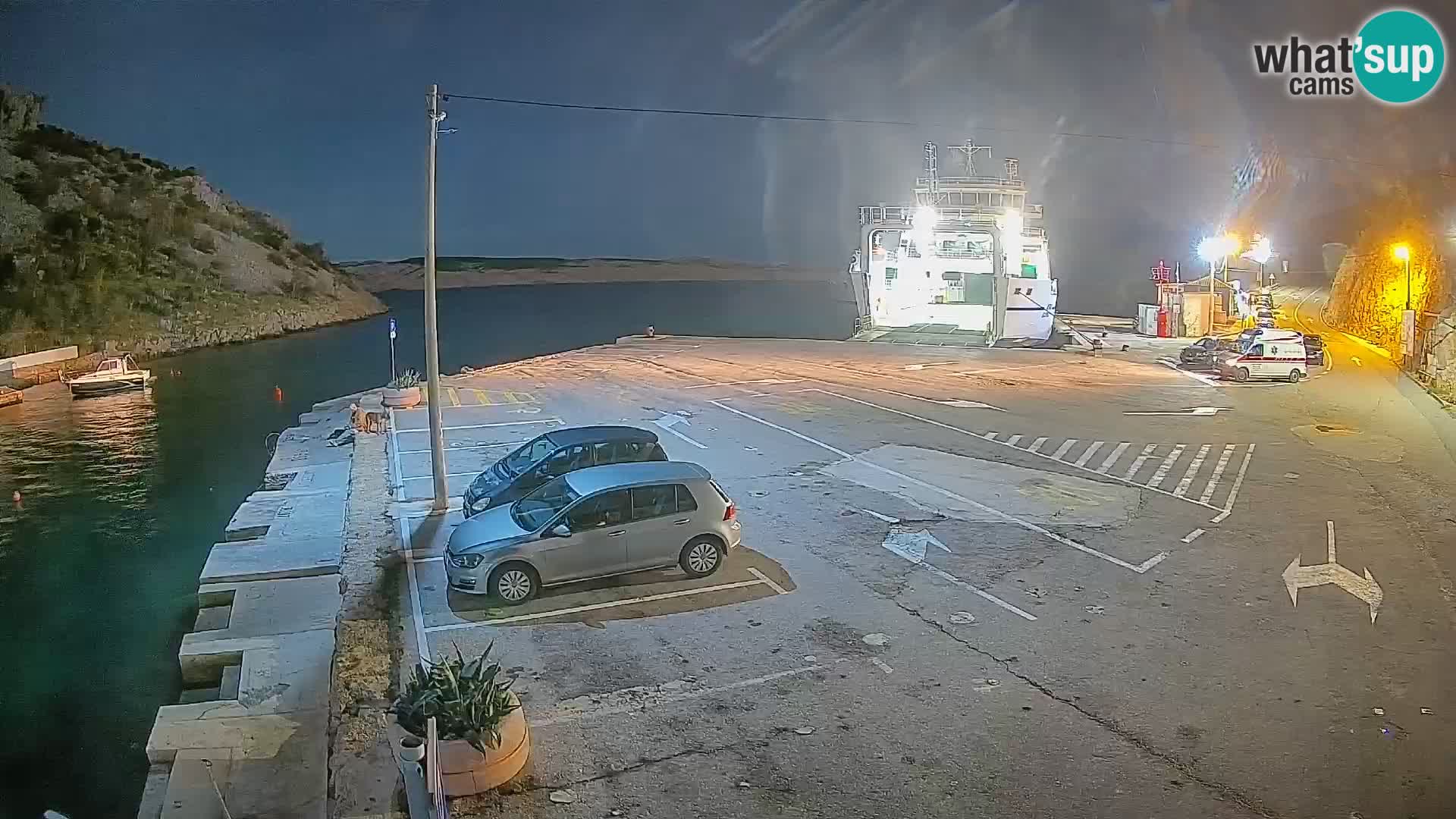 Webcam del puerto de ferris de Prizna – hacia la isla de Pag