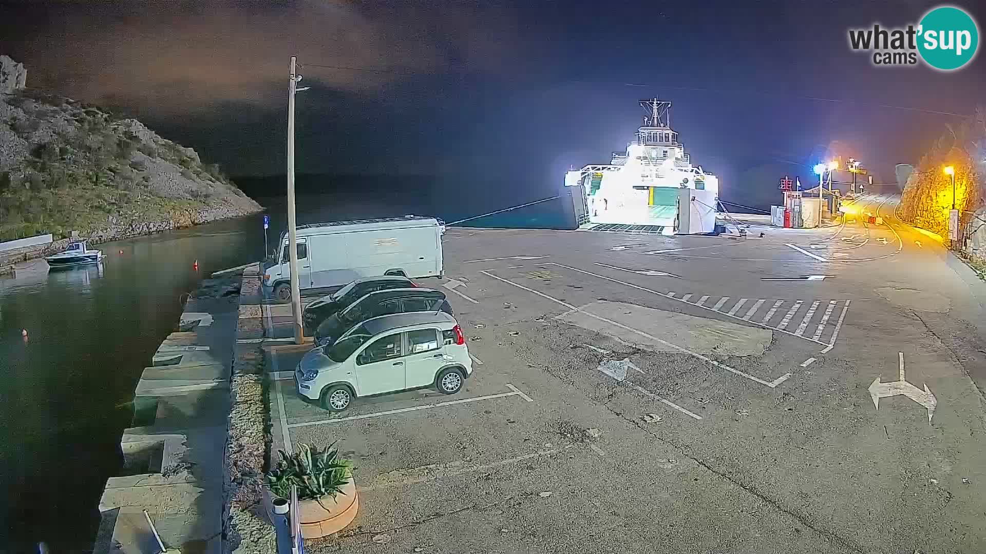Webcam del puerto de ferris de Prizna – hacia la isla de Pag