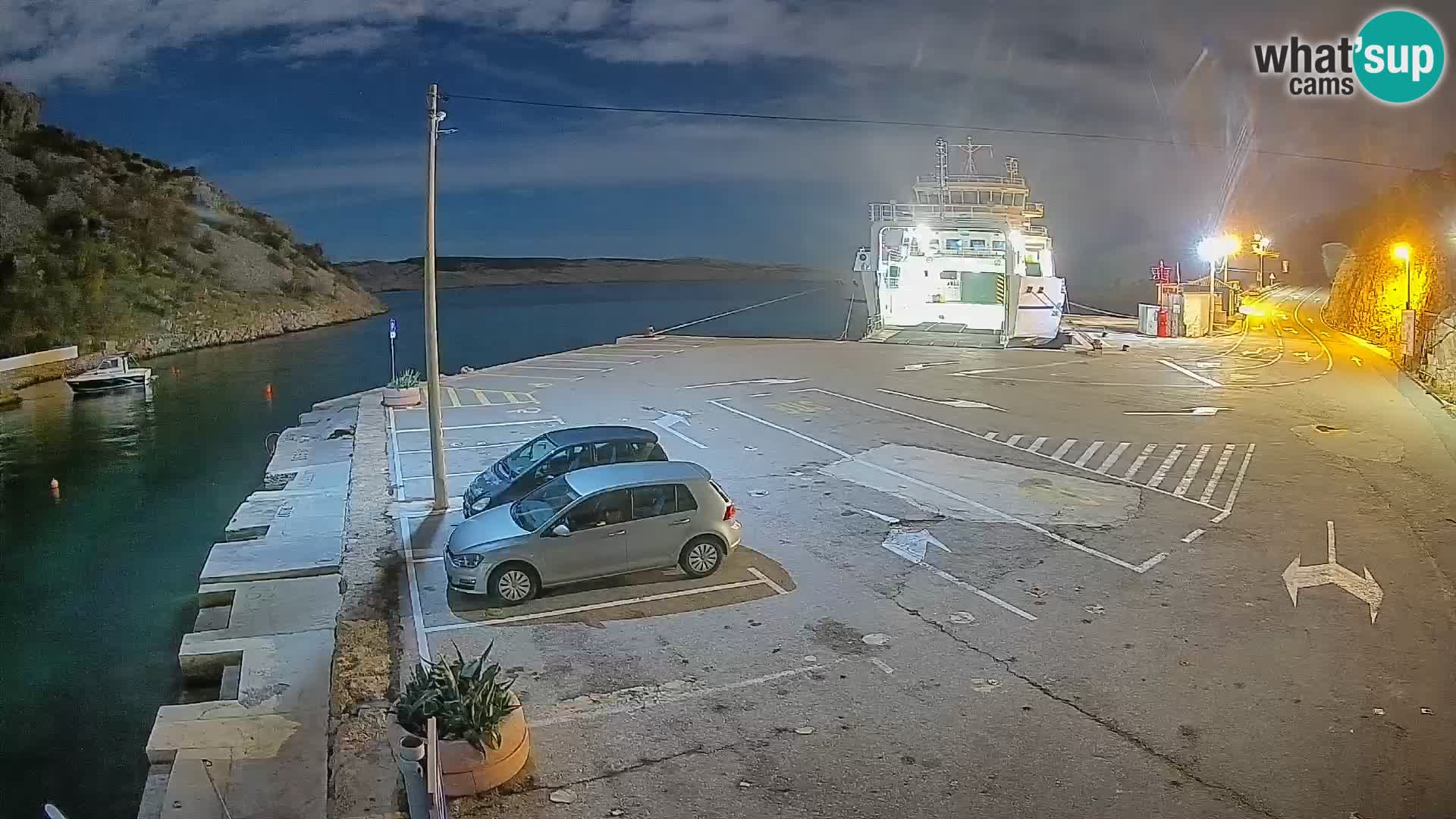 Webcam del puerto de ferris de Prizna – hacia la isla de Pag