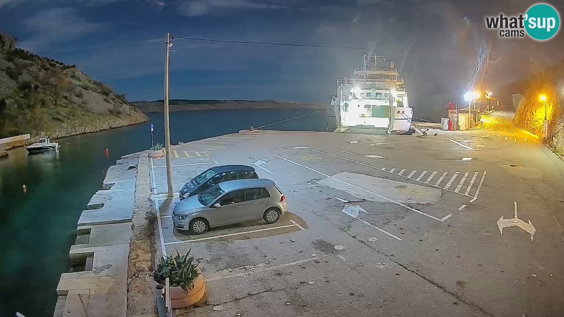 Webcam del puerto de ferris de Prizna – hacia la isla de Pag