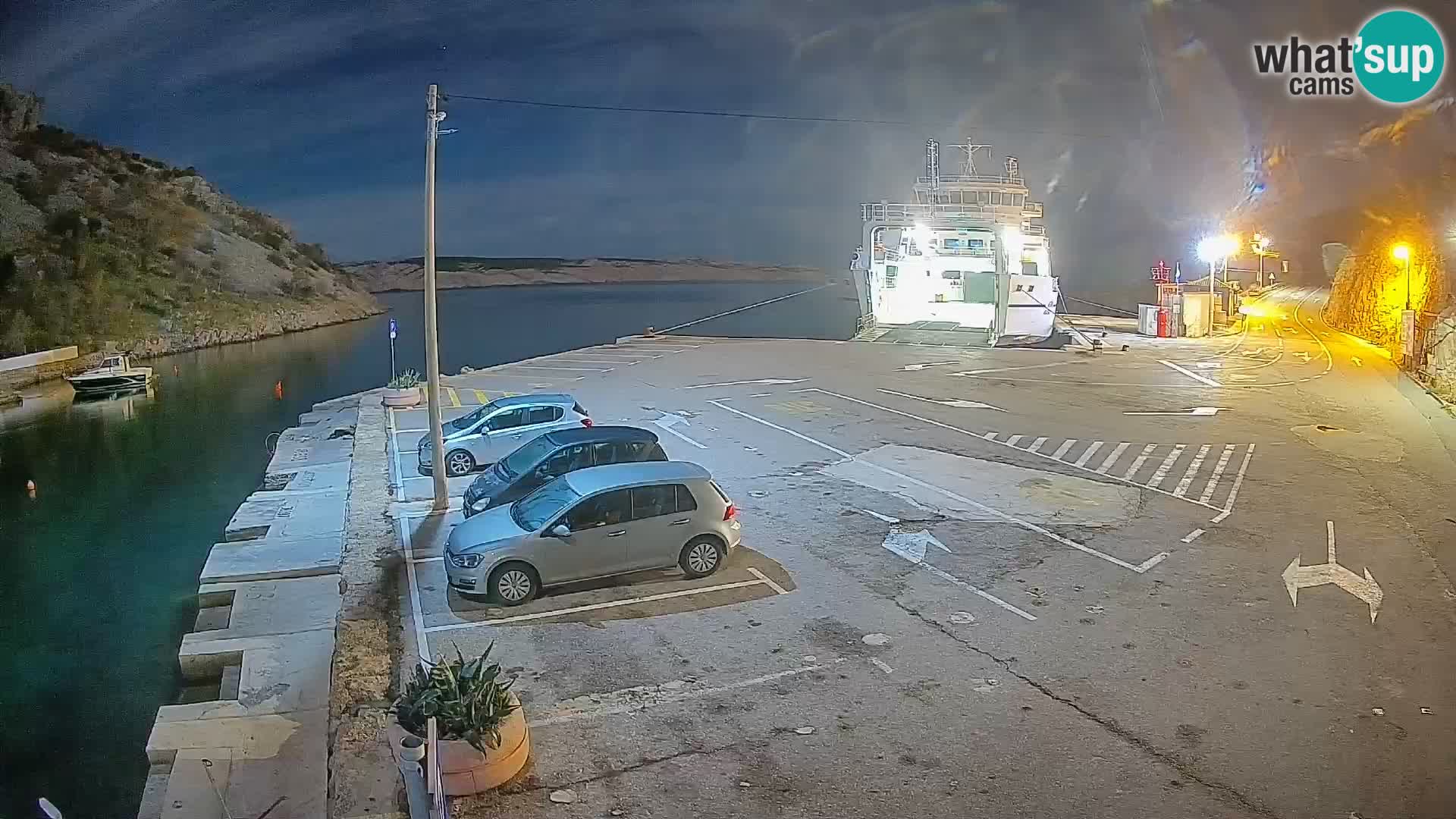 Webcam del puerto de ferris de Prizna – hacia la isla de Pag