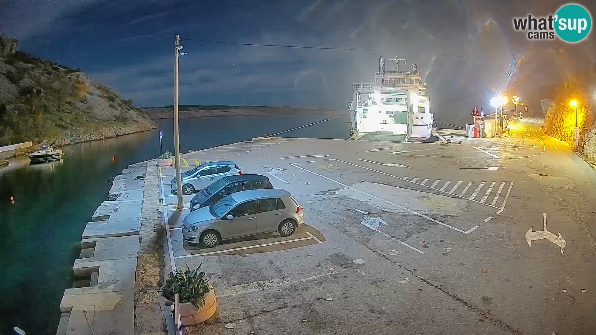 Webcam del puerto de ferris de Prizna – hacia la isla de Pag