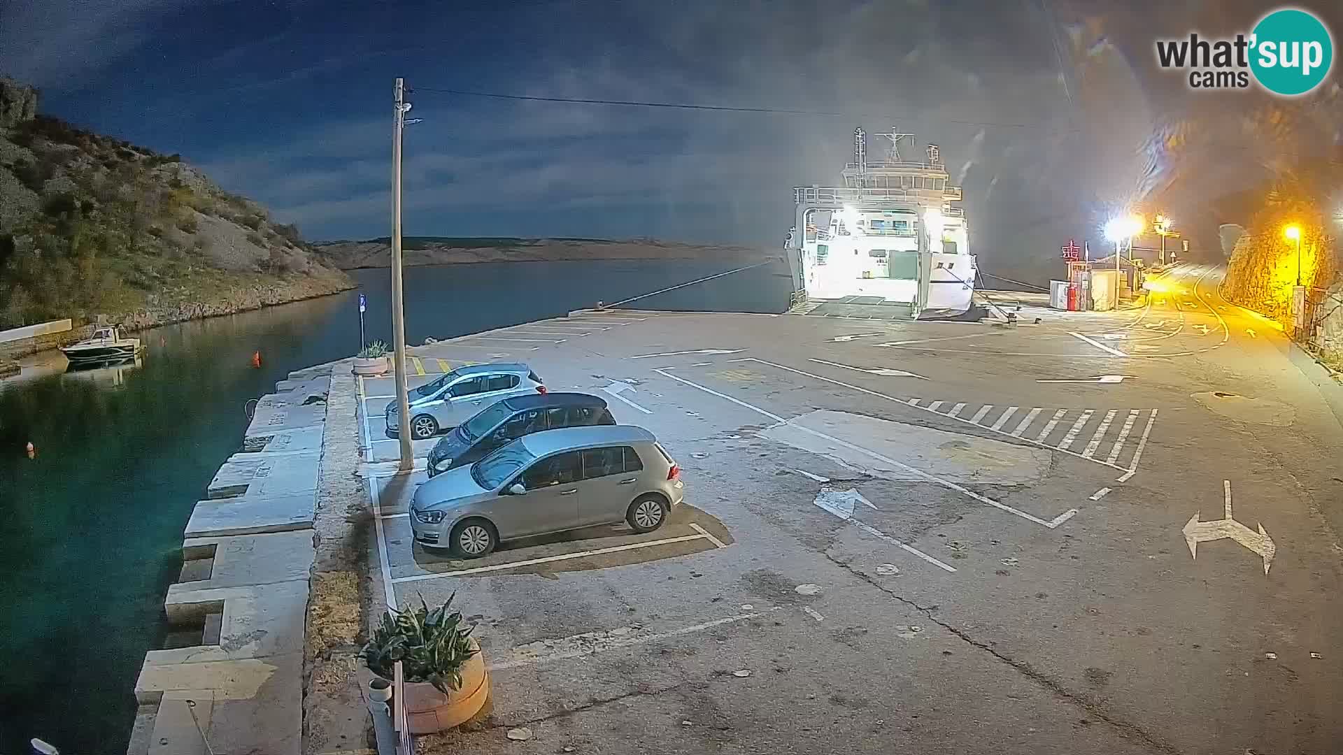 Webcam del puerto de ferris de Prizna – hacia la isla de Pag