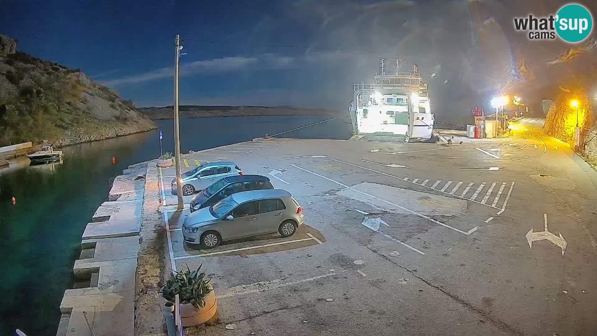 Webcam del puerto de ferris de Prizna – hacia la isla de Pag