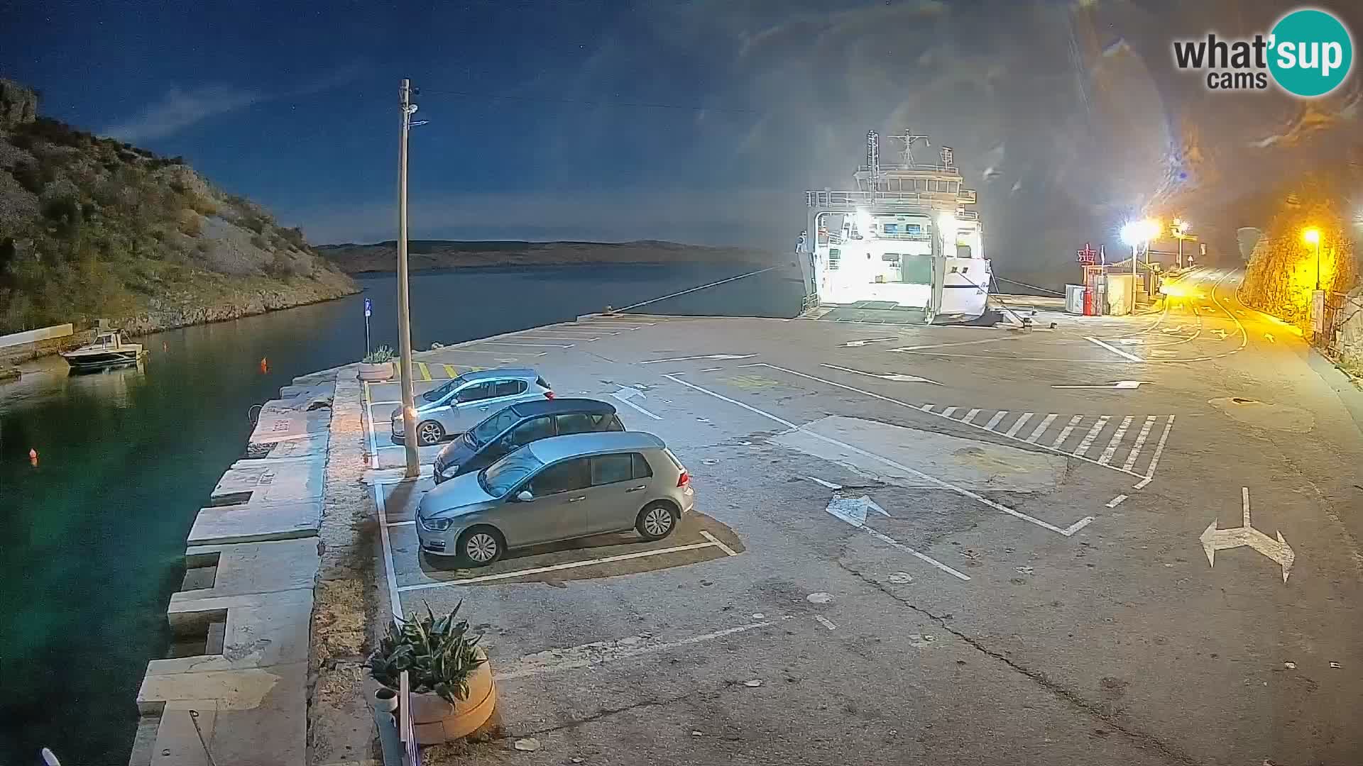Webcam del puerto de ferris de Prizna – hacia la isla de Pag