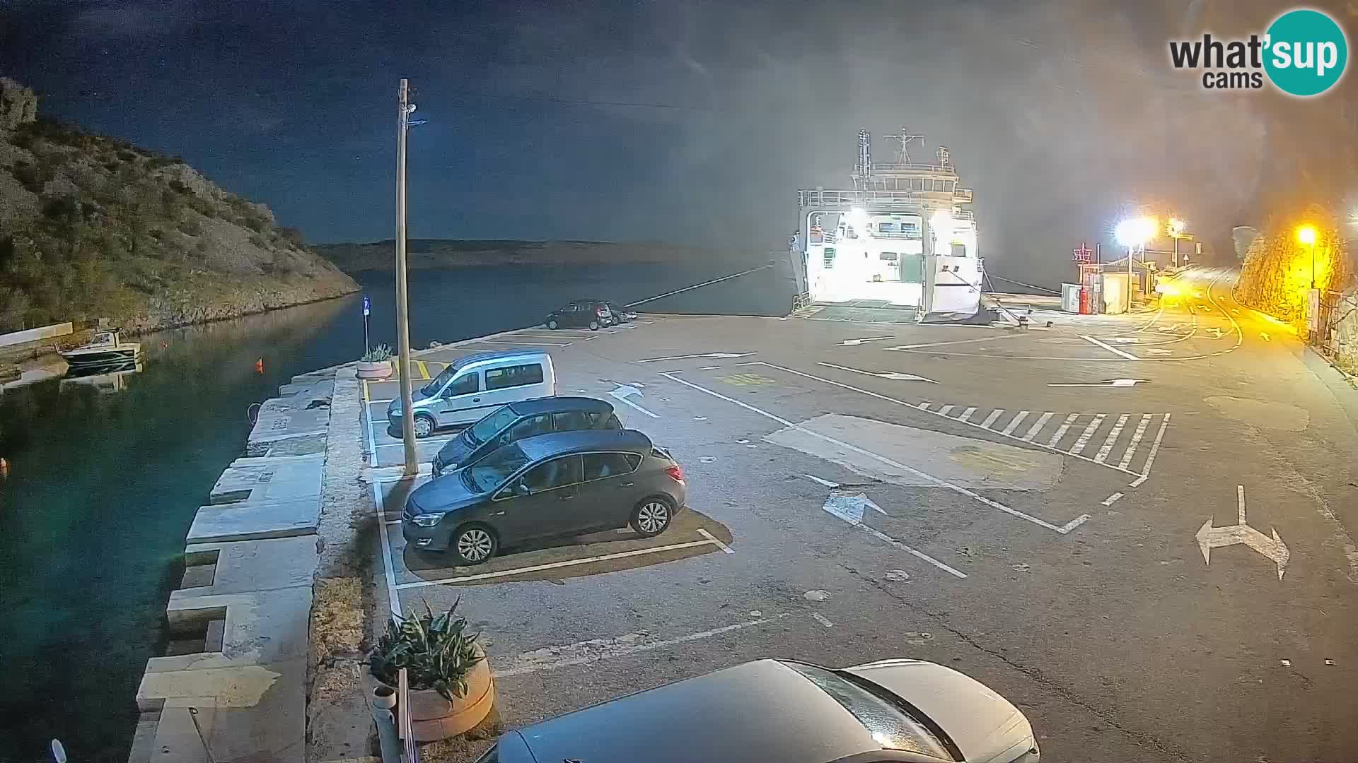 Webcam del puerto de ferris de Prizna – hacia la isla de Pag