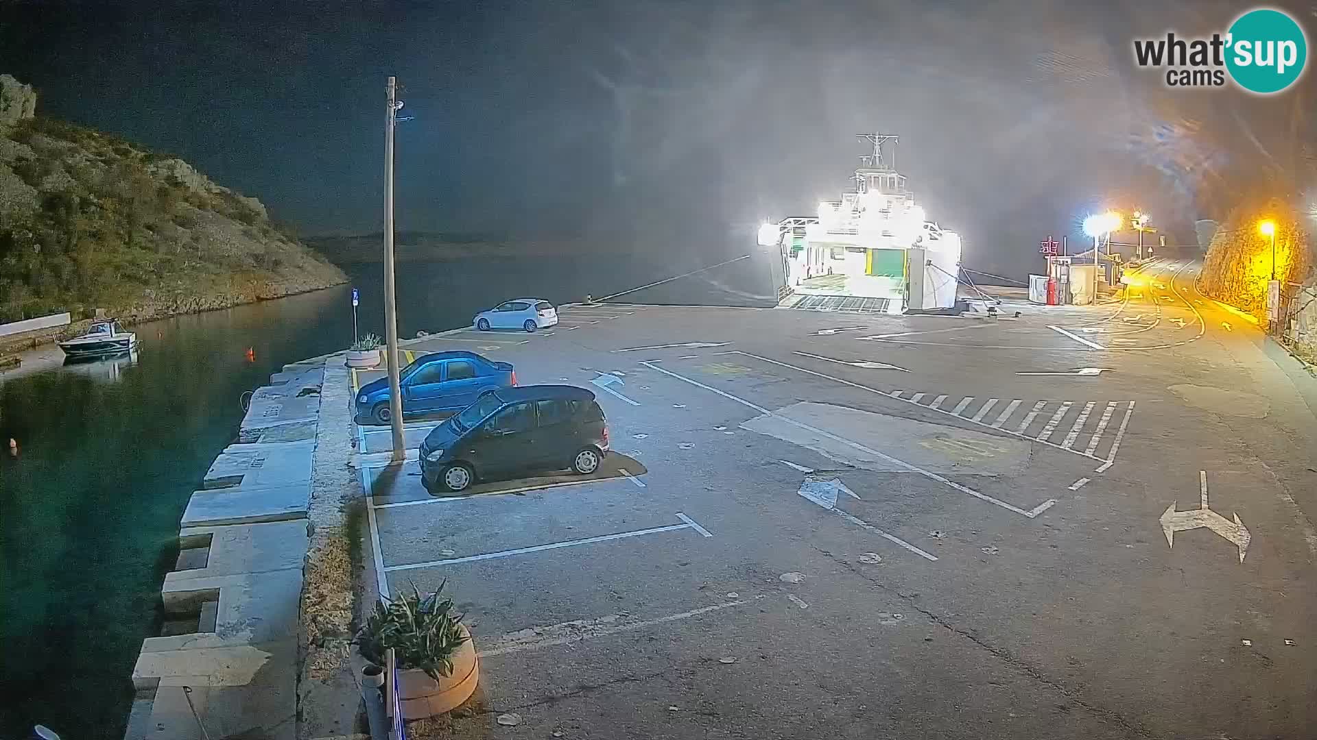 Webcam del puerto de ferris de Prizna – hacia la isla de Pag
