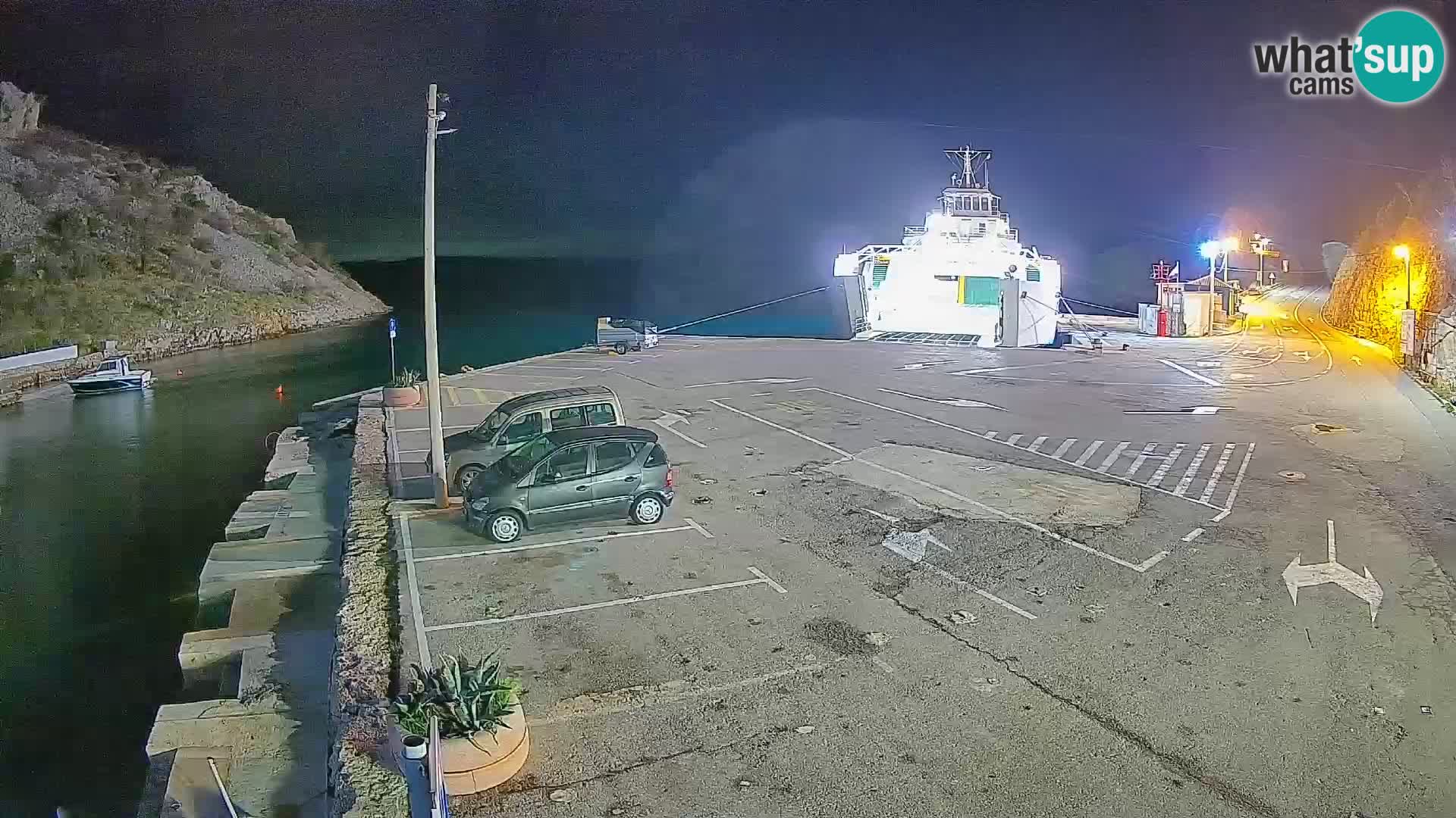 Webcam del puerto de ferris de Prizna – hacia la isla de Pag
