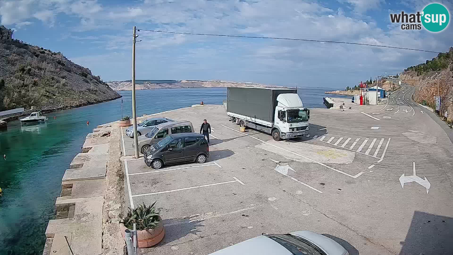 Web kamera trajektna luka Prizna – prema otoku Pag