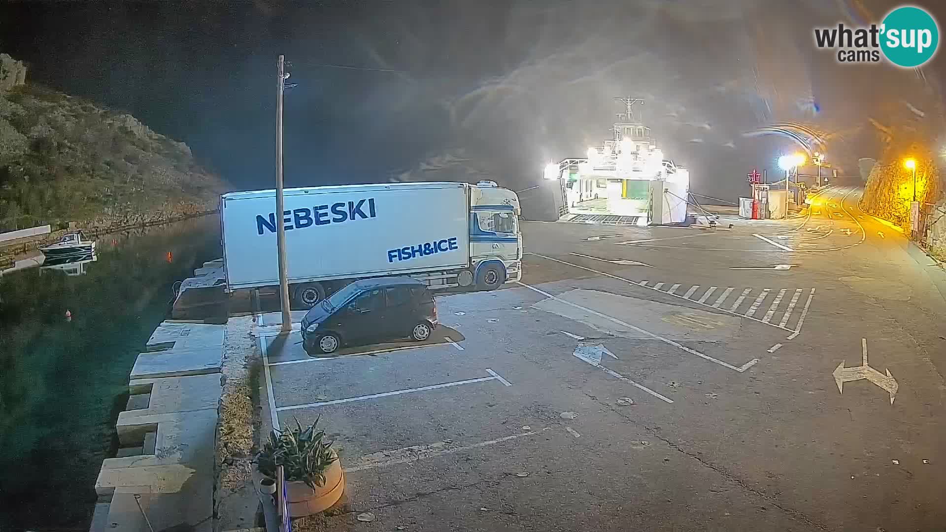 Webcam del puerto de ferris de Prizna – hacia la isla de Pag