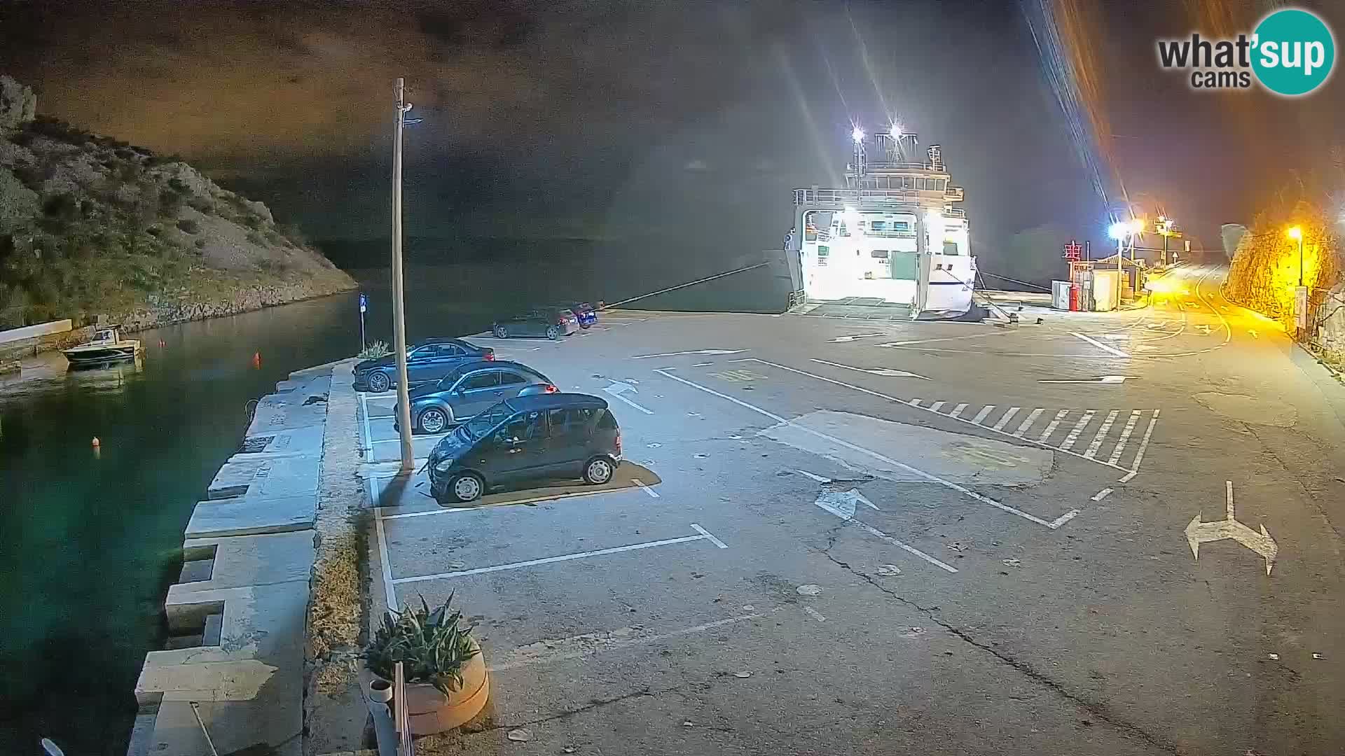 Webcam del puerto de ferris de Prizna – hacia la isla de Pag