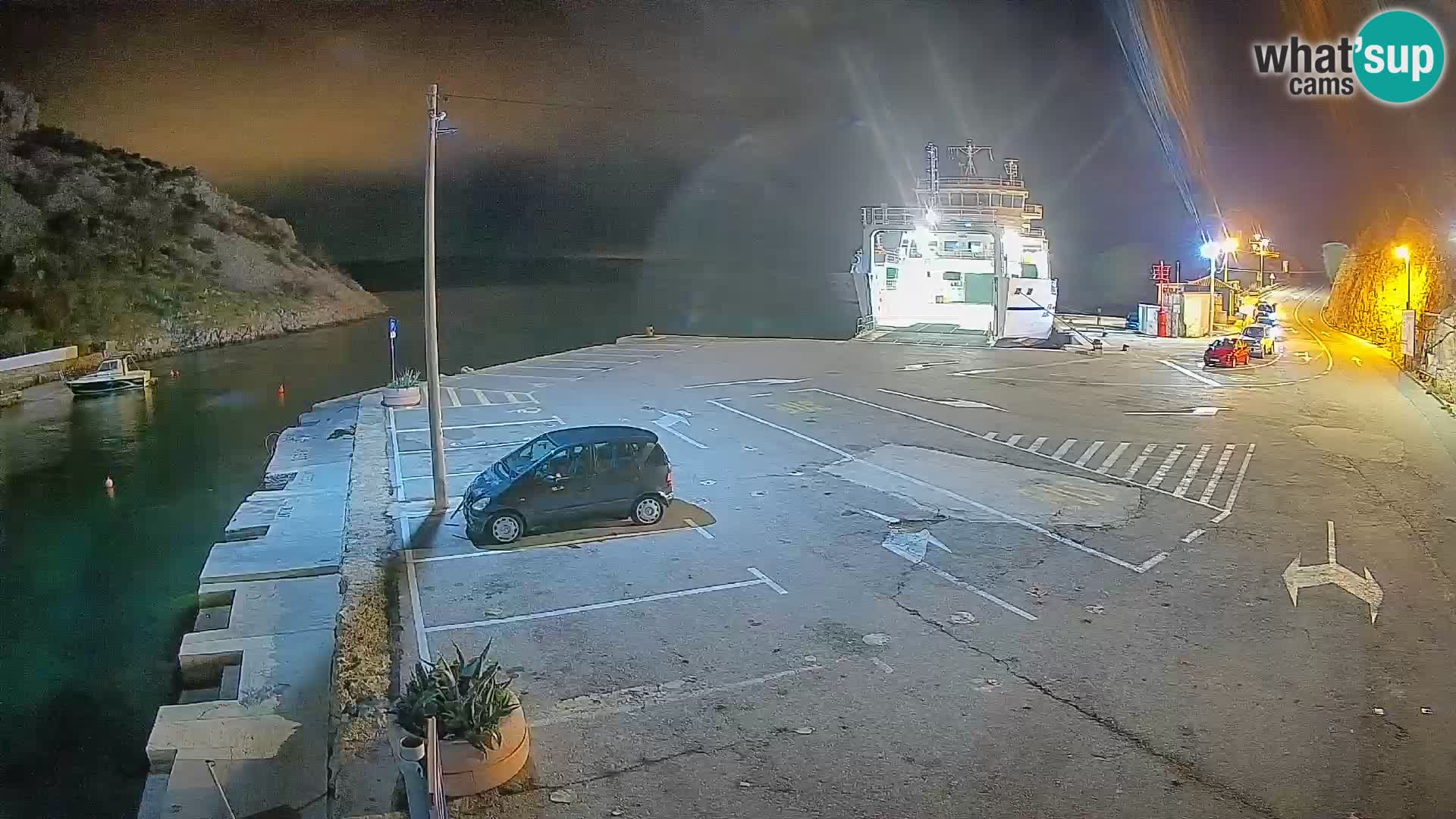 Webcam del puerto de ferris de Prizna – hacia la isla de Pag