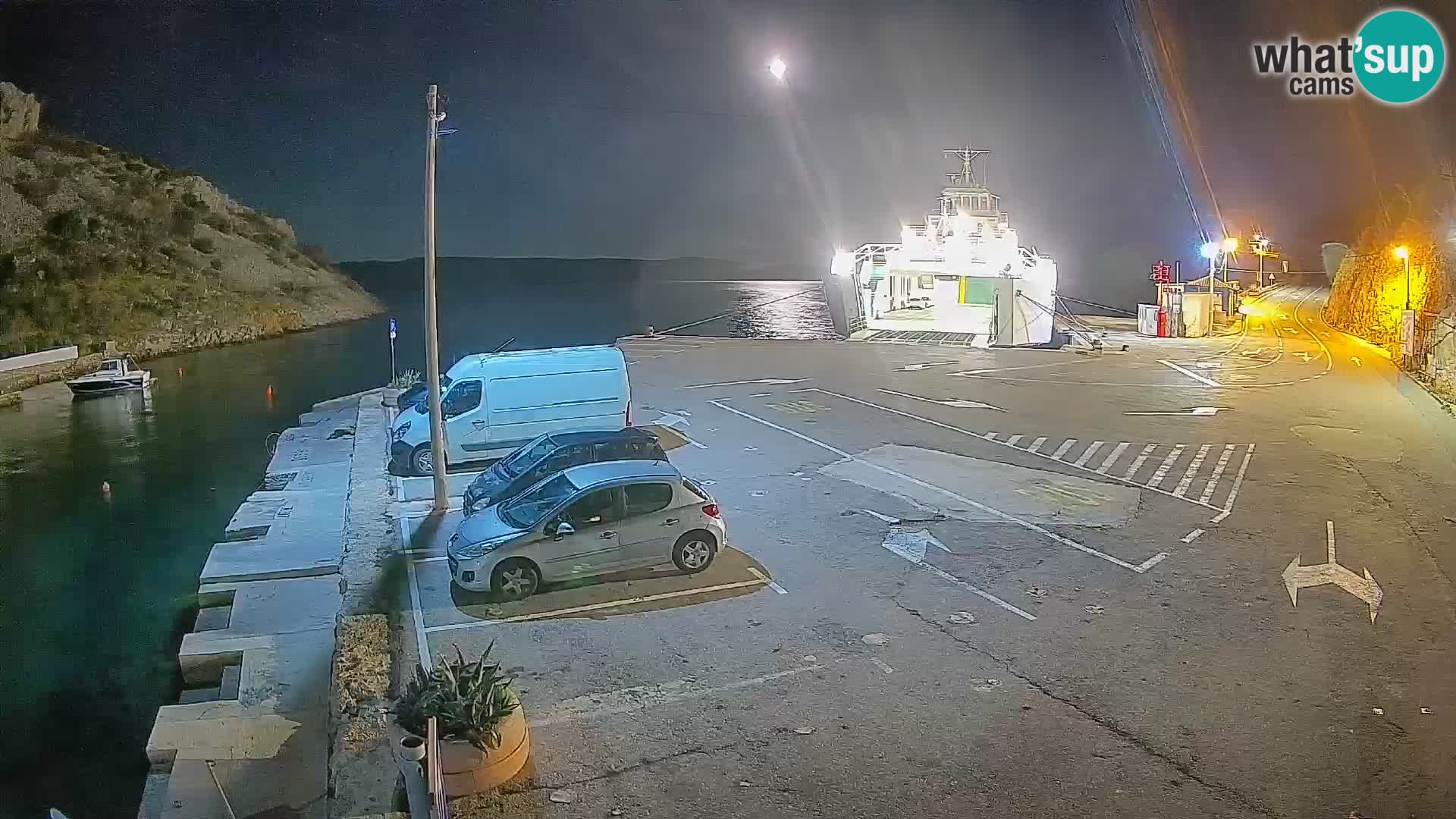 Webcam del puerto de ferris de Prizna – hacia la isla de Pag