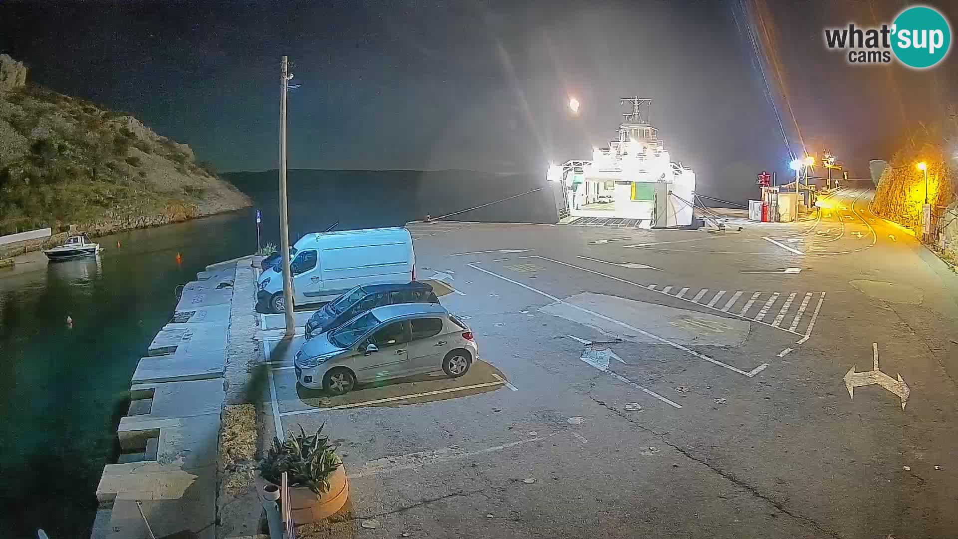 Webcam del puerto de ferris de Prizna – hacia la isla de Pag