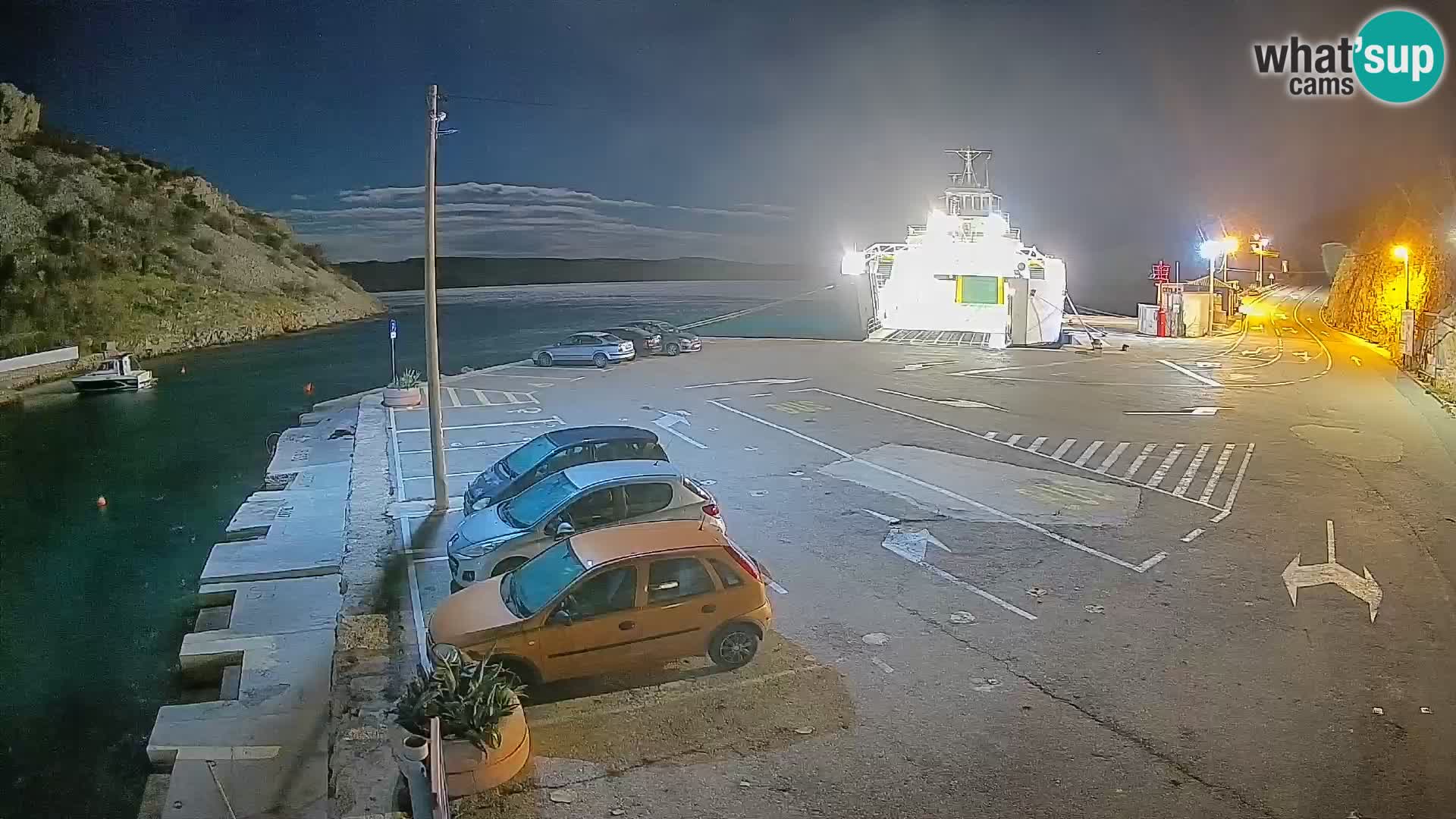 Webcam del puerto de ferris de Prizna – hacia la isla de Pag