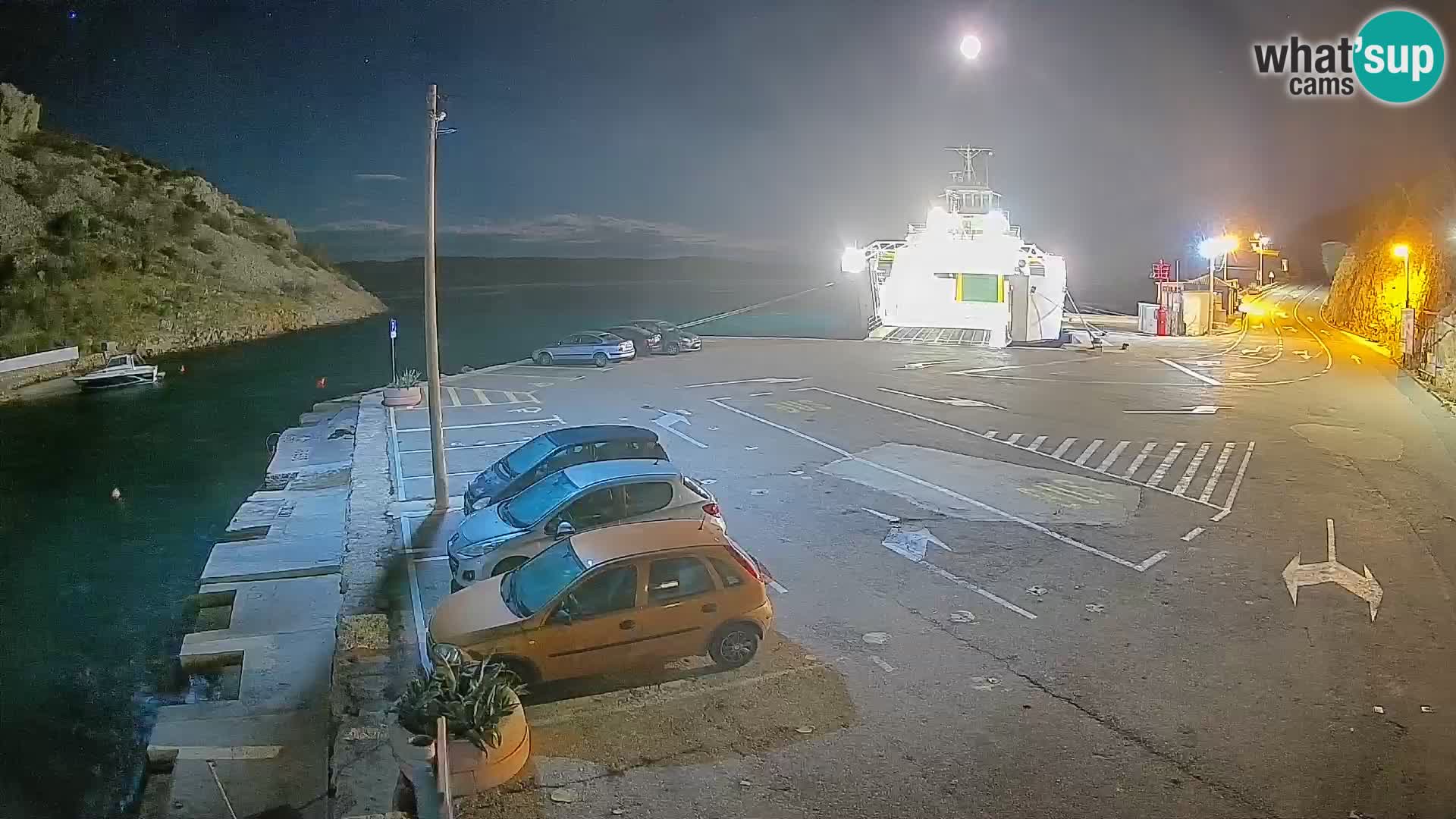 Webcam del puerto de ferris de Prizna – hacia la isla de Pag