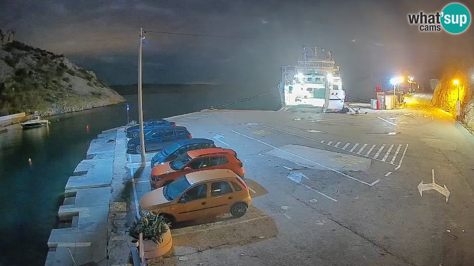 Webcam del puerto de ferris de Prizna – hacia la isla de Pag