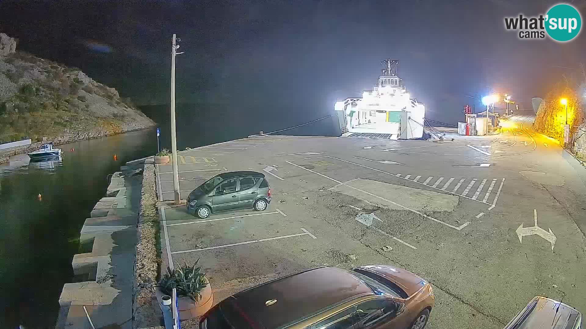 Webcam del puerto de ferris de Prizna – hacia la isla de Pag