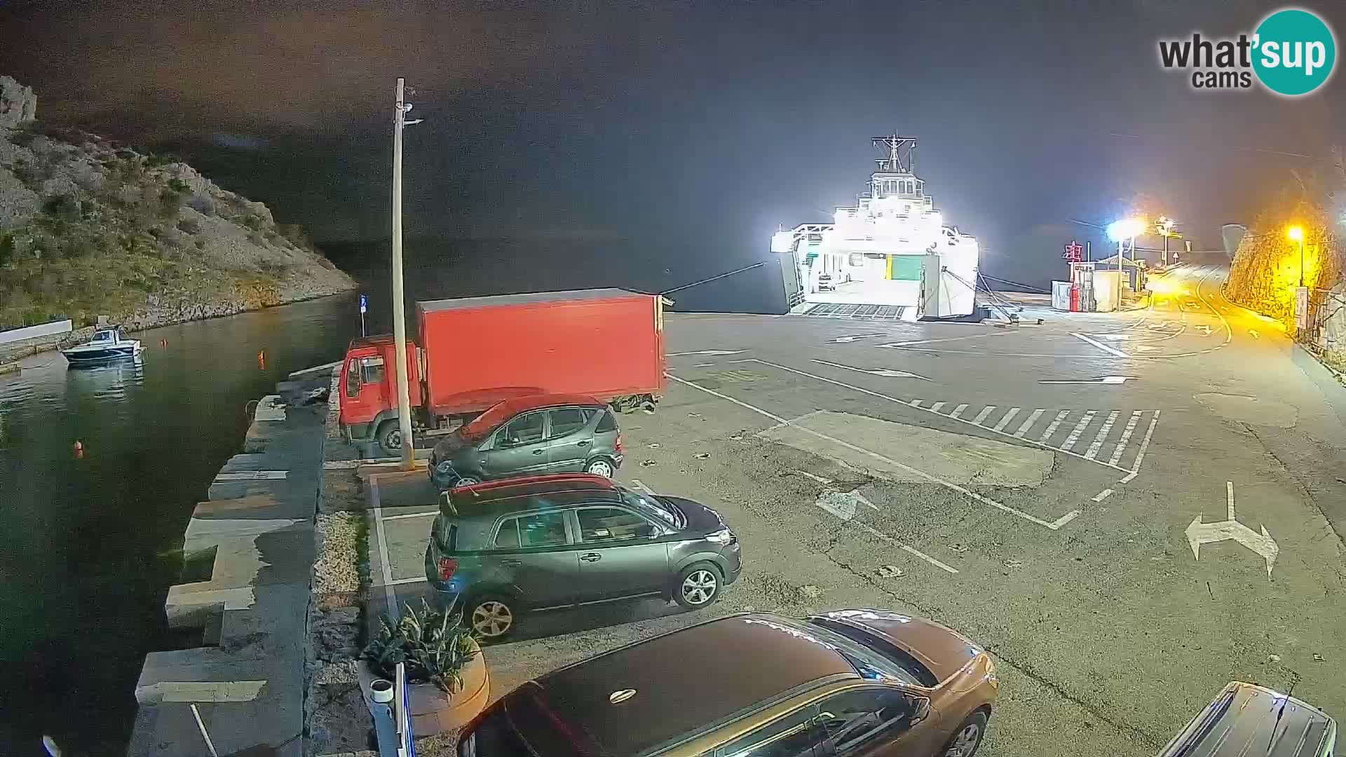 Webcam del puerto de ferris de Prizna – hacia la isla de Pag