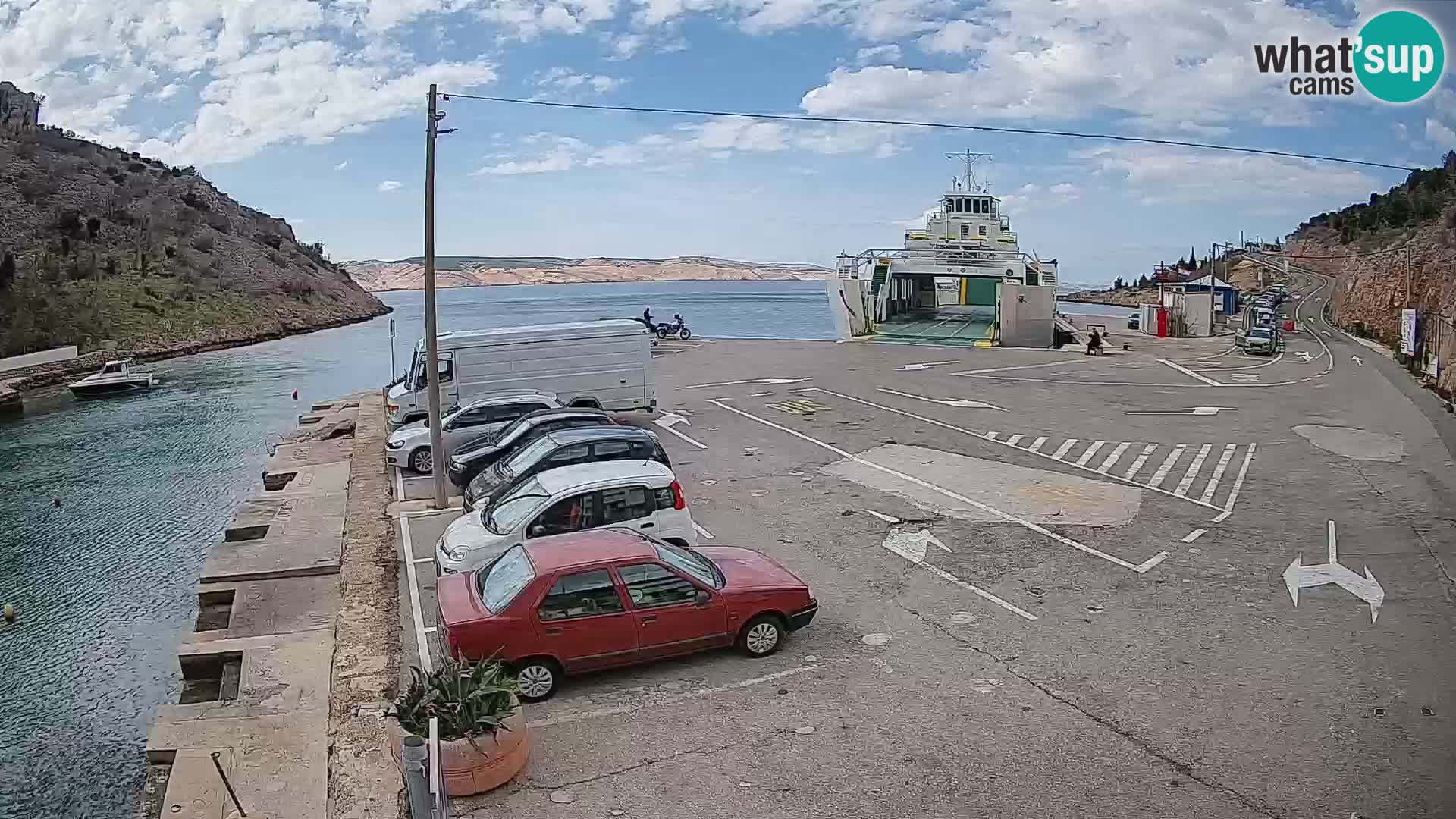 Webcam del puerto de ferris de Prizna – hacia la isla de Pag
