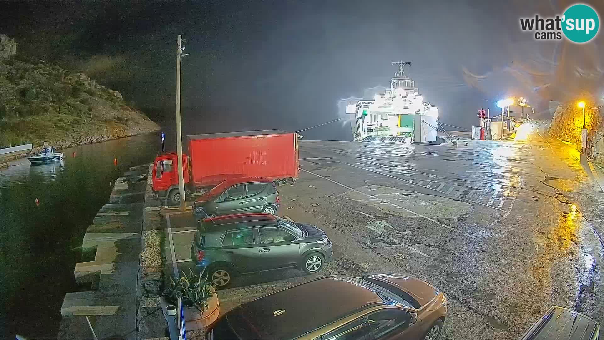 Webcam del puerto de ferris de Prizna – hacia la isla de Pag