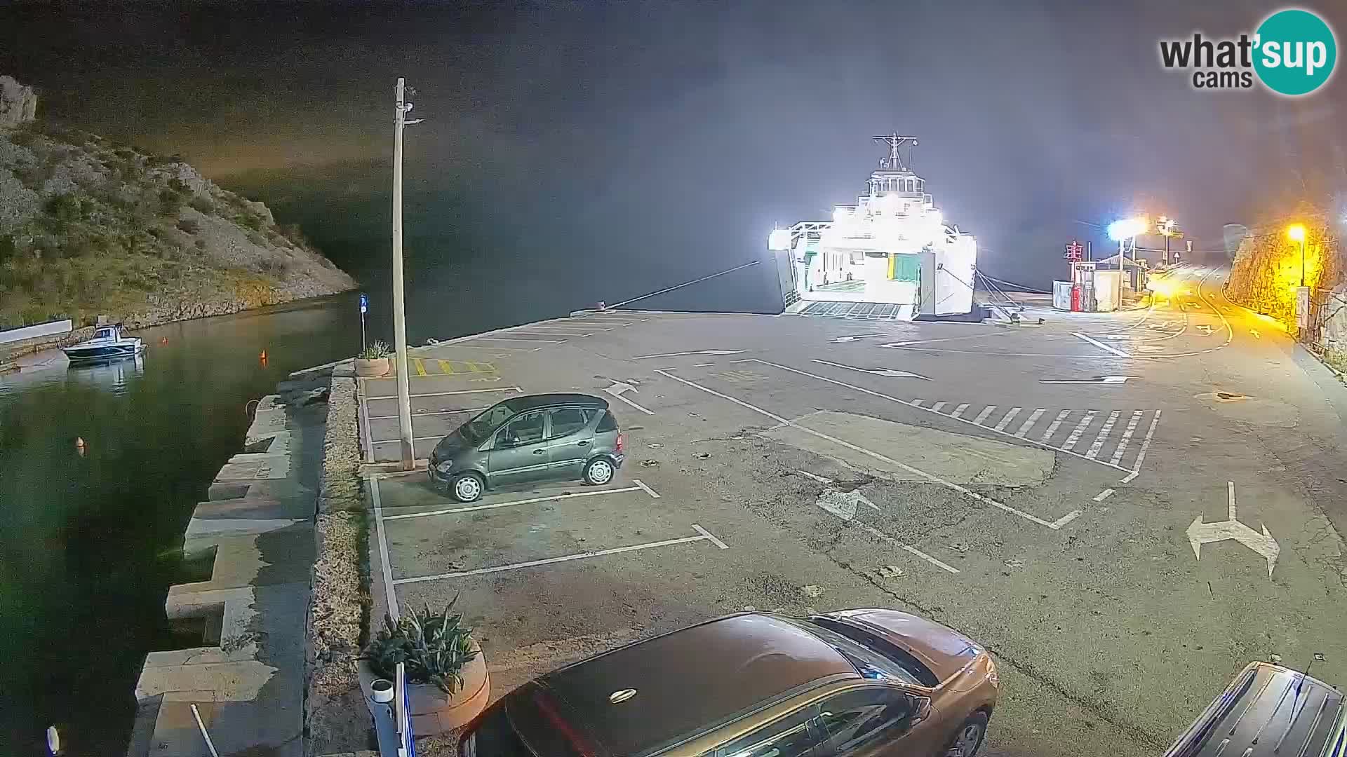 Webcam del puerto de ferris de Prizna – hacia la isla de Pag