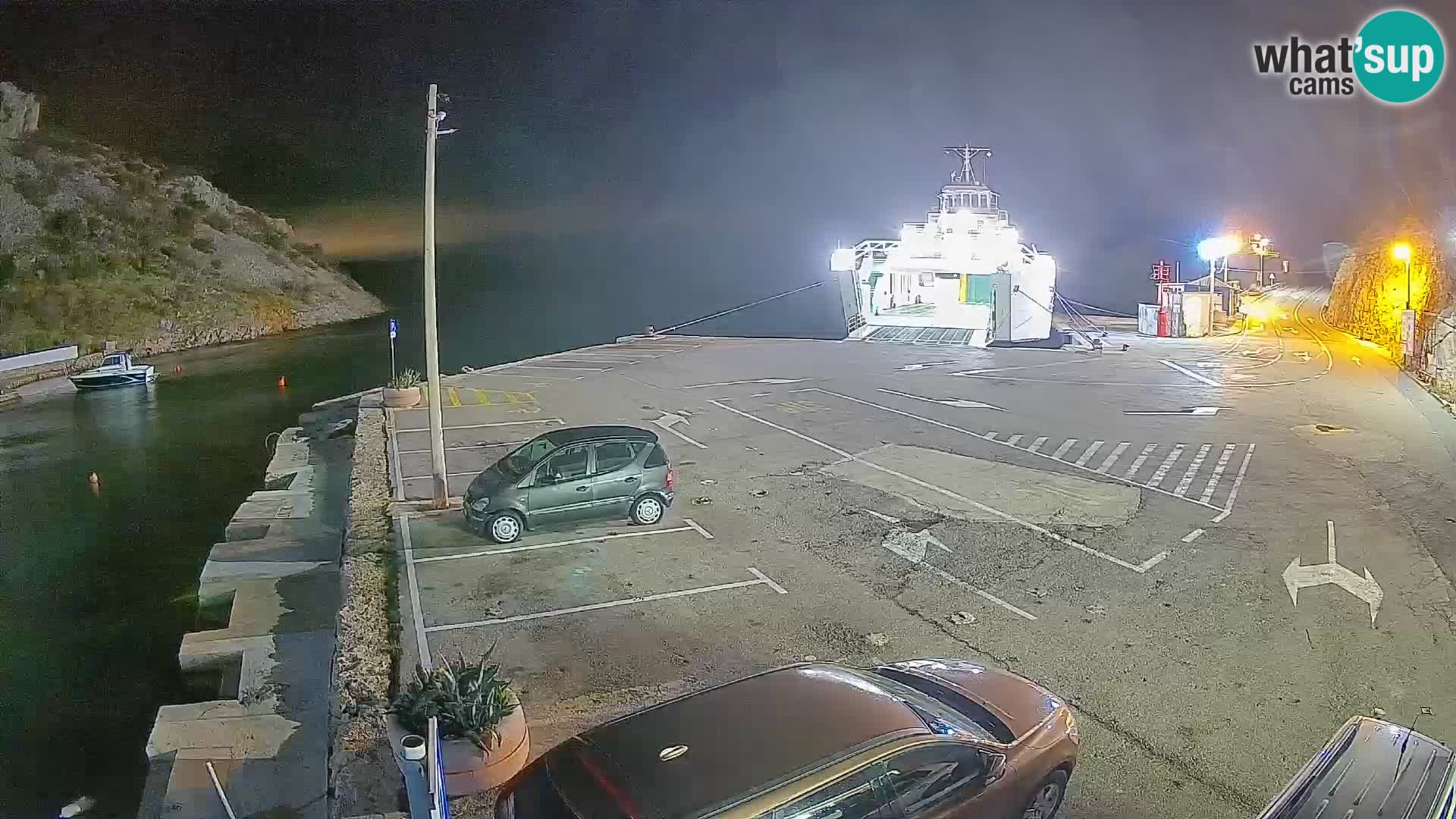 Webcam del puerto de ferris de Prizna – hacia la isla de Pag