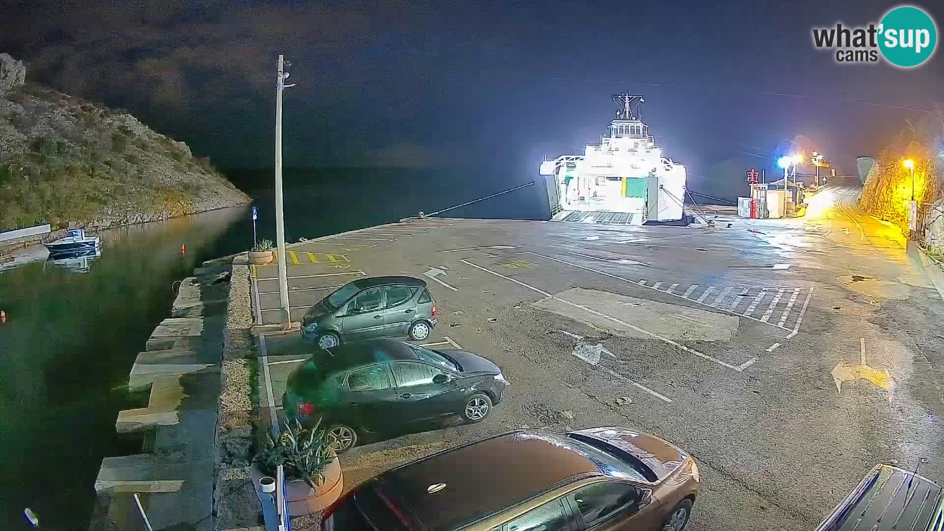 Webcam del puerto de ferris de Prizna – hacia la isla de Pag