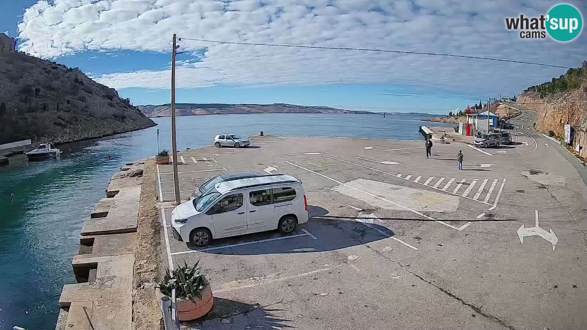 Webcam del puerto de ferris de Prizna – hacia la isla de Pag