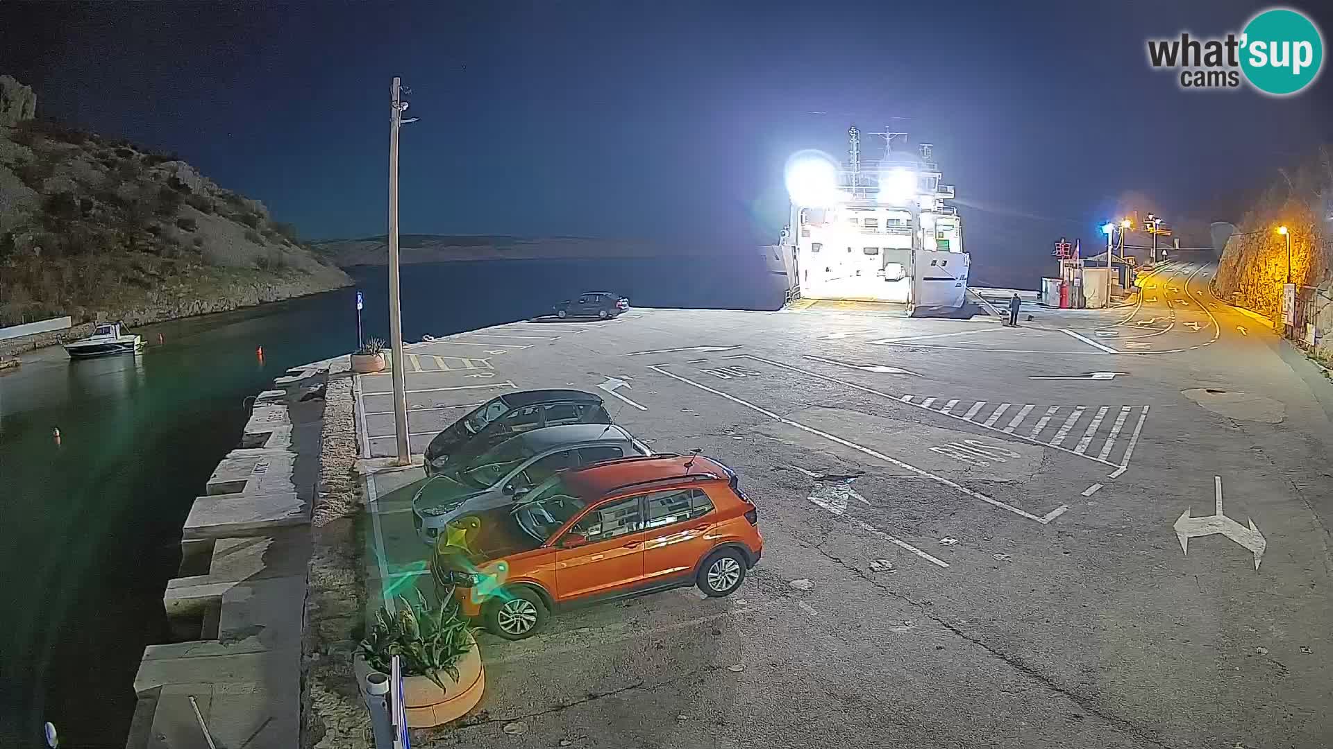 Webcam del puerto de ferris de Prizna – hacia la isla de Pag