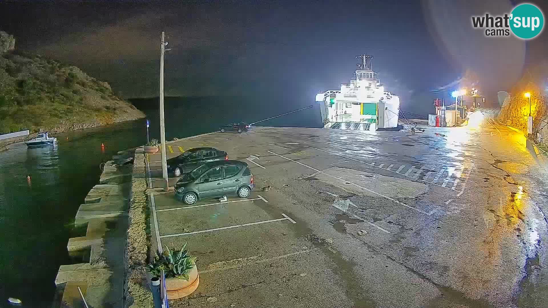 Webcam del puerto de ferris de Prizna – hacia la isla de Pag