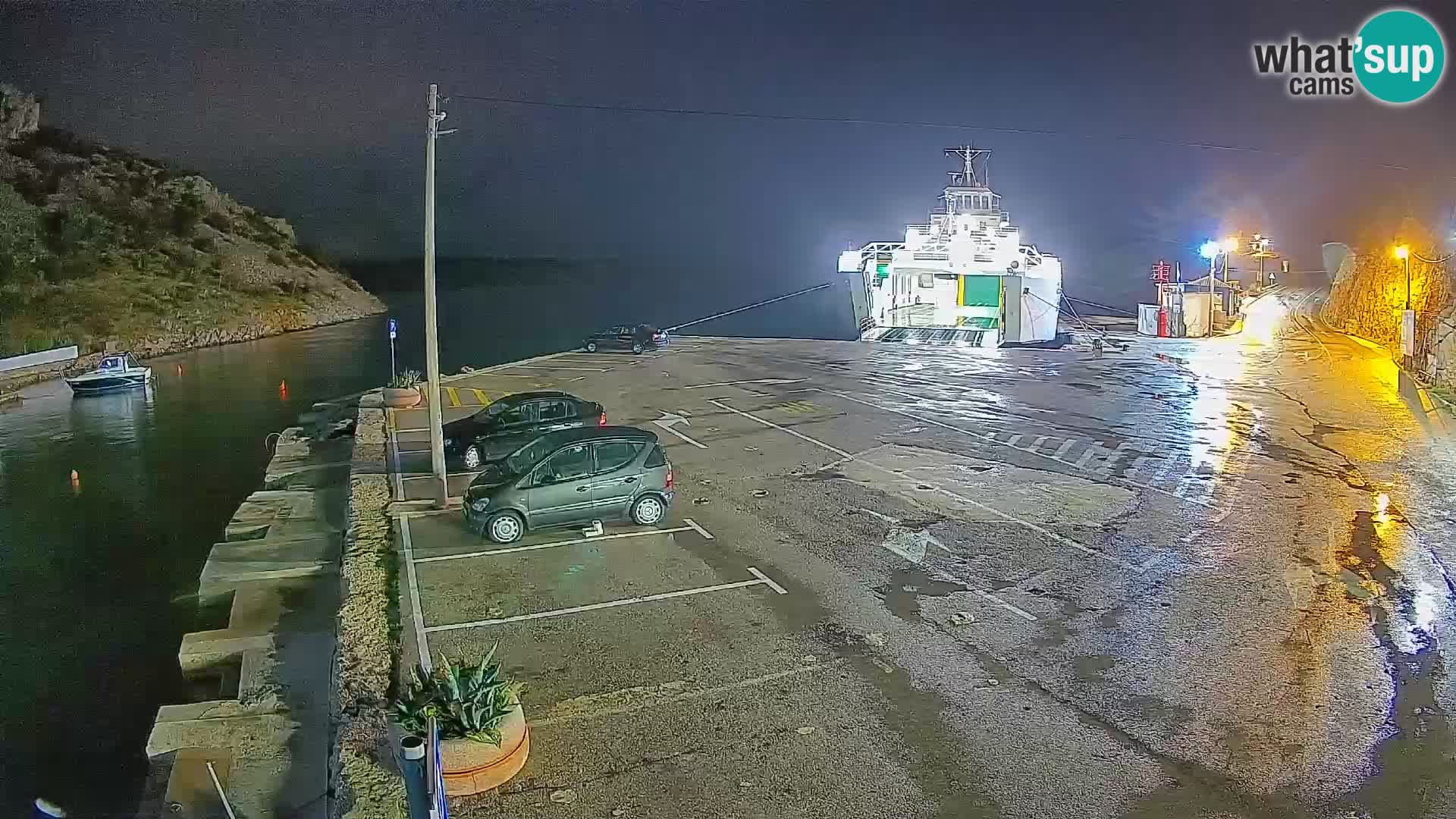 Webcam del puerto de ferris de Prizna – hacia la isla de Pag
