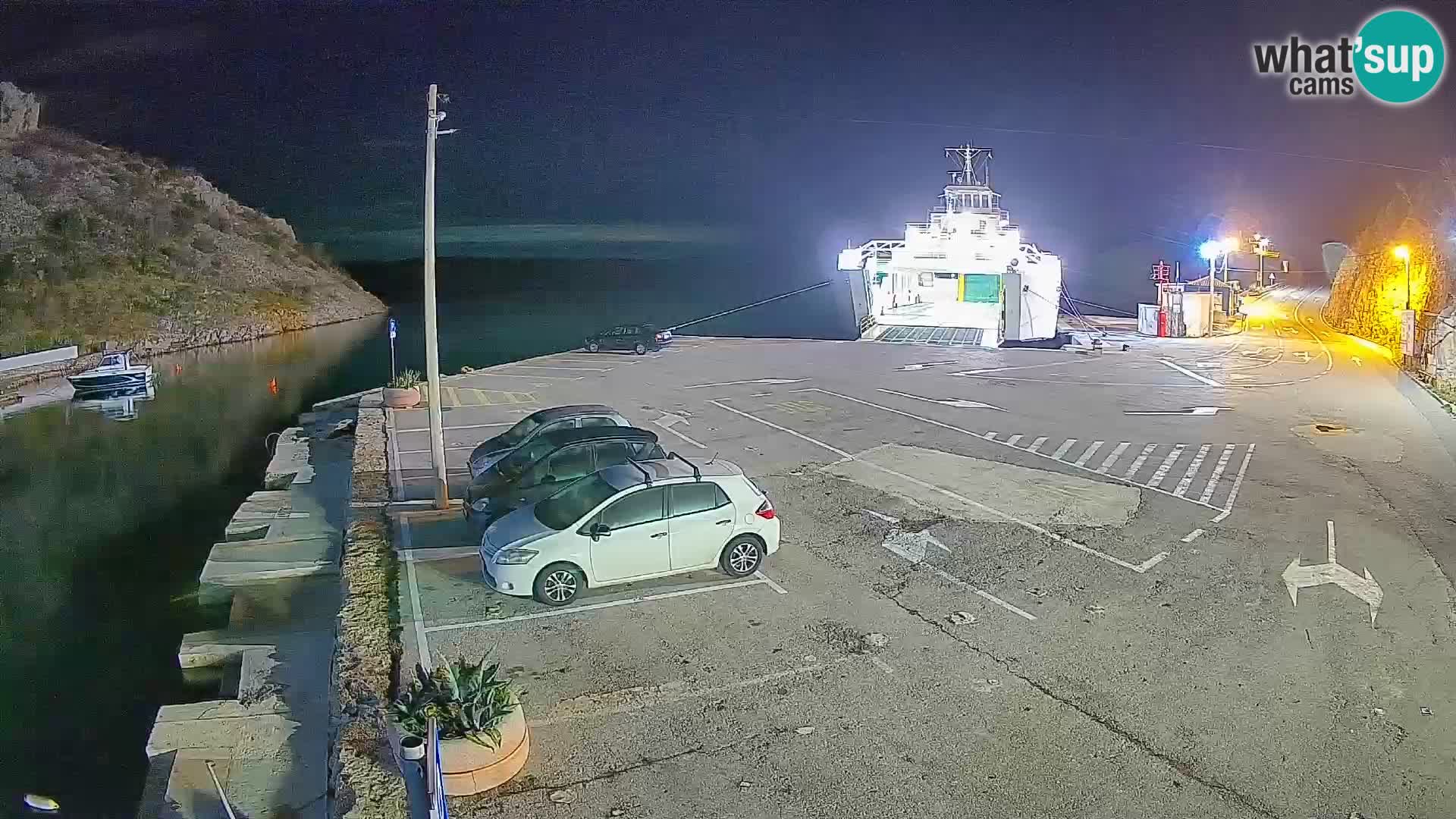 Webcam del puerto de ferris de Prizna – hacia la isla de Pag