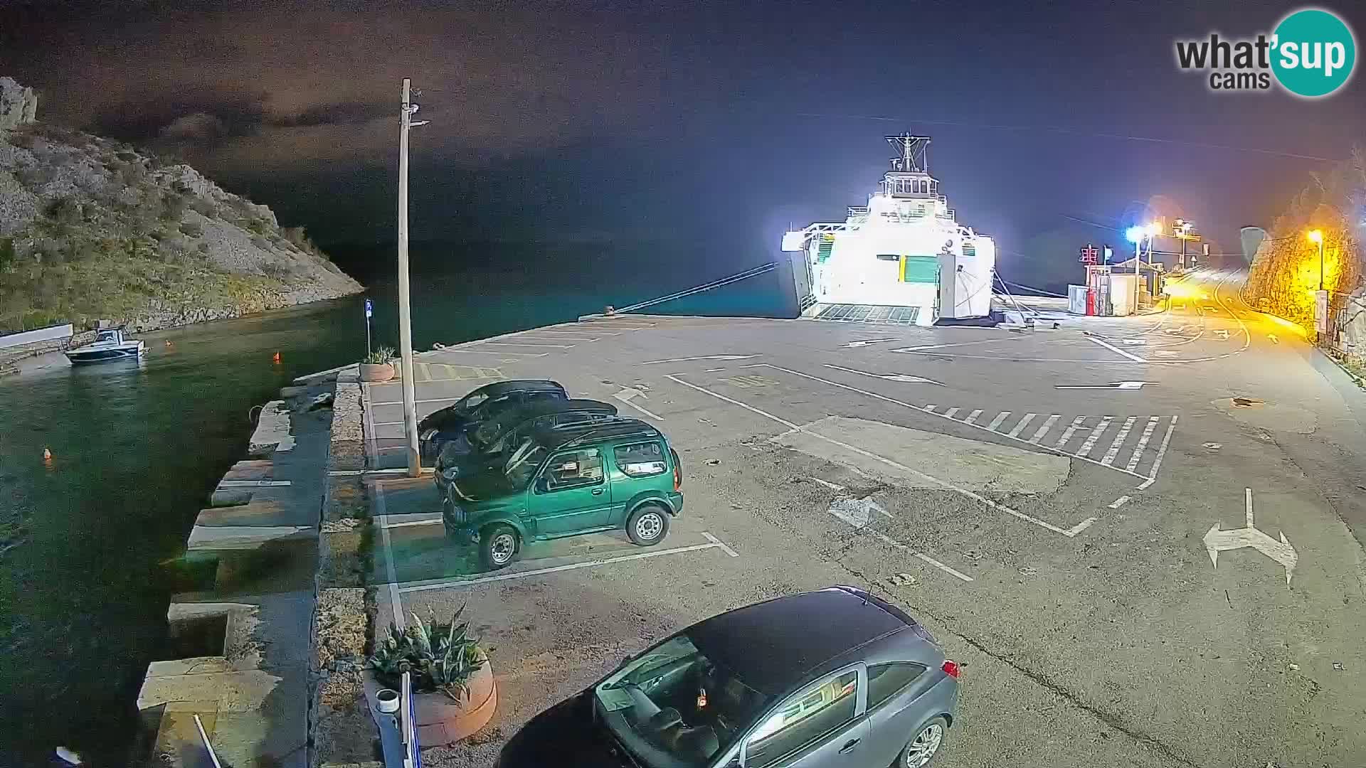 Webcam del puerto de ferris de Prizna – hacia la isla de Pag