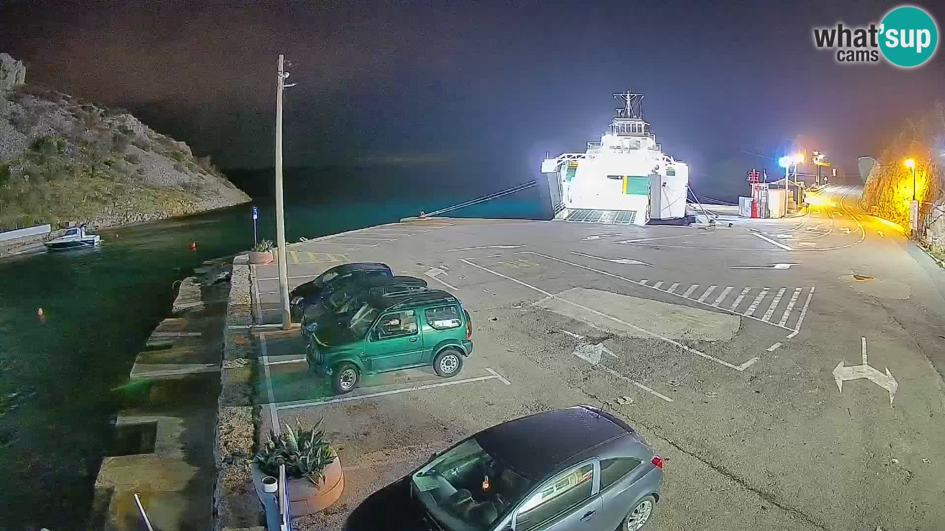 Webcam del puerto de ferris de Prizna – hacia la isla de Pag