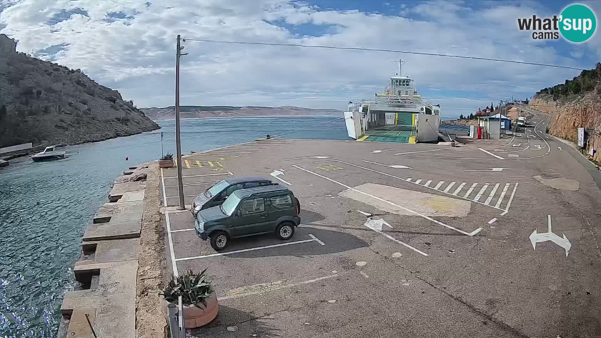 Webcam del puerto de ferris de Prizna – hacia la isla de Pag