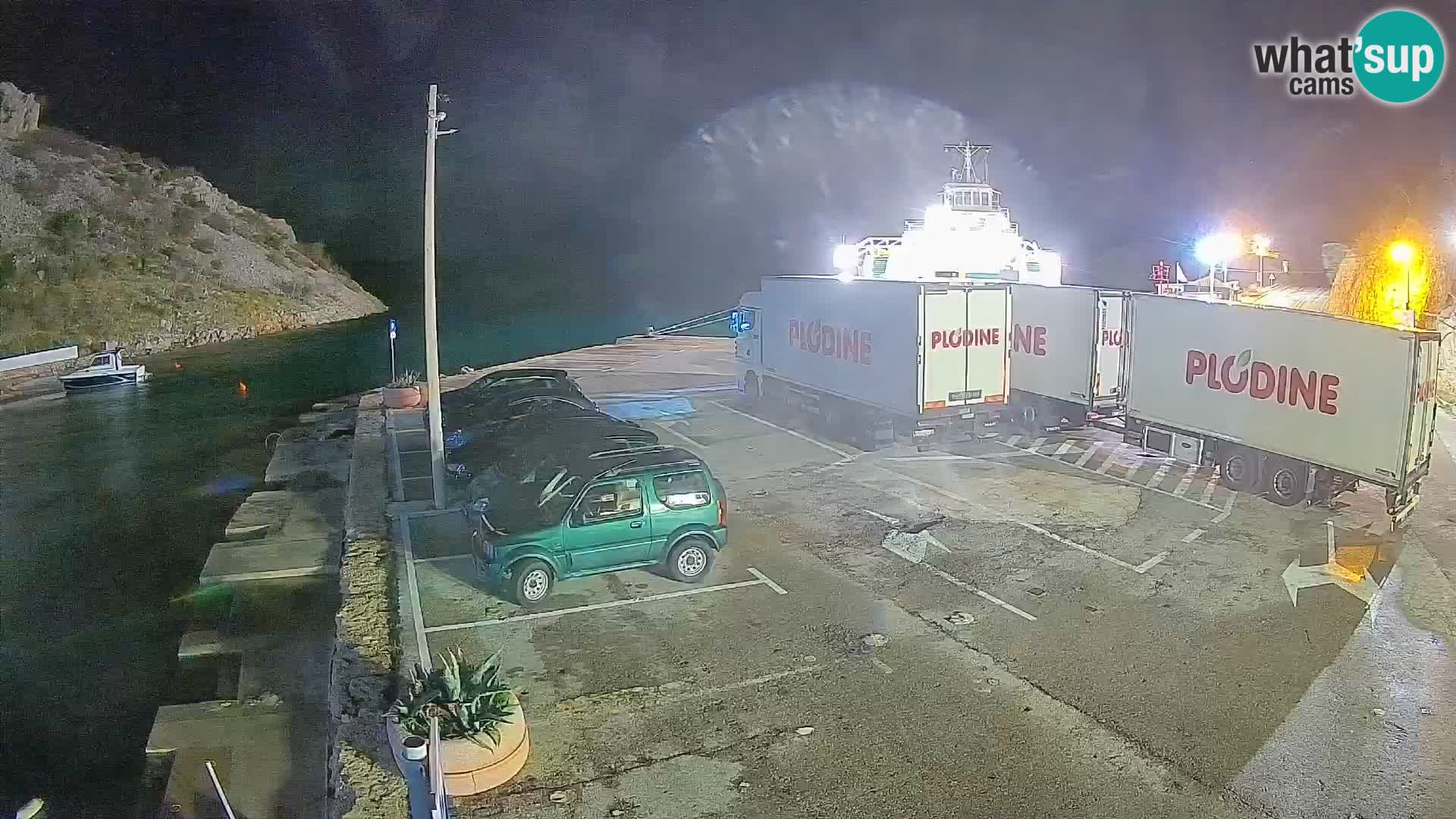 Spletna kamera trajektno pristanišče Prizna – proti otoku Pag