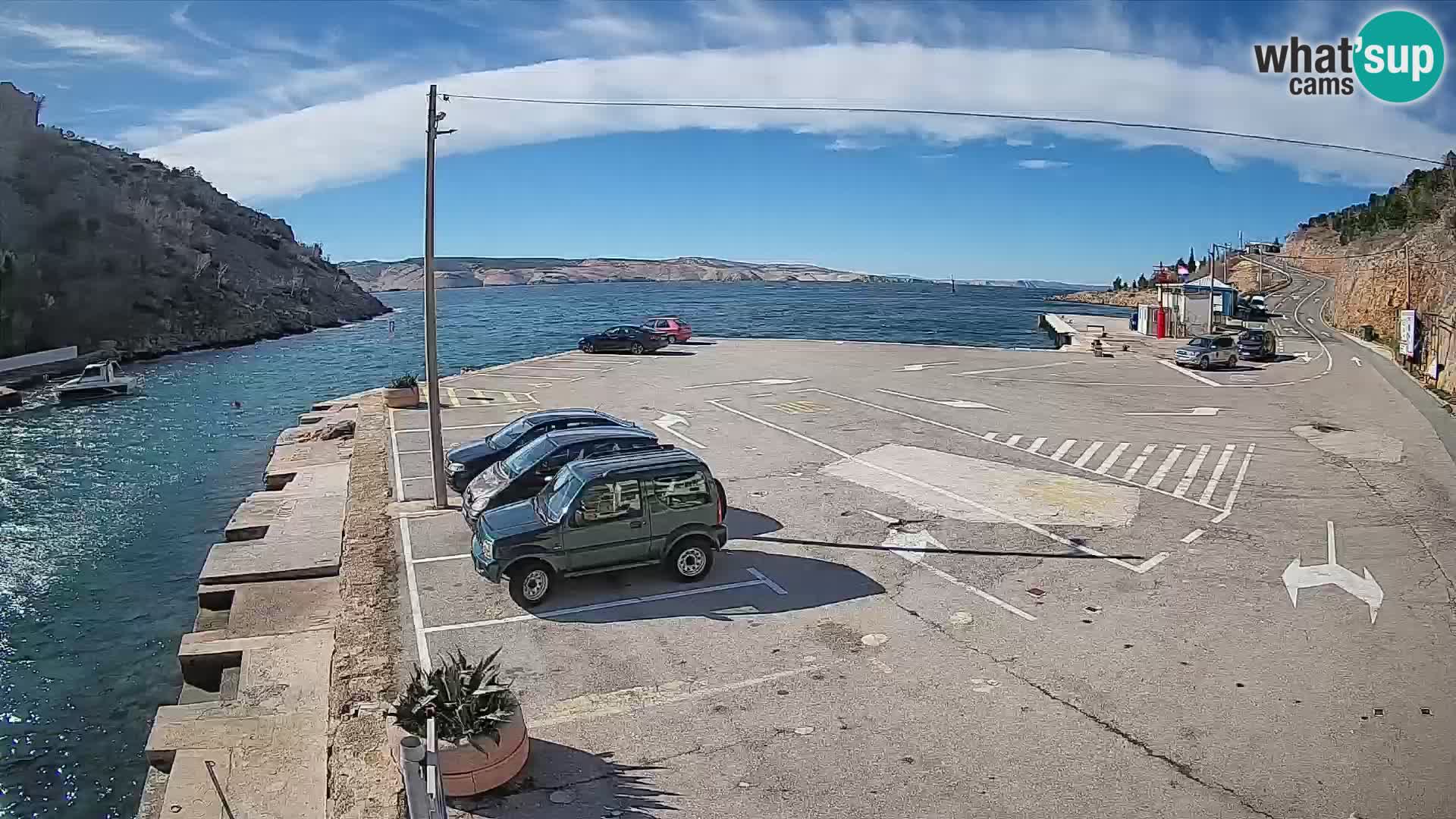 Webcam del puerto de ferris de Prizna – hacia la isla de Pag