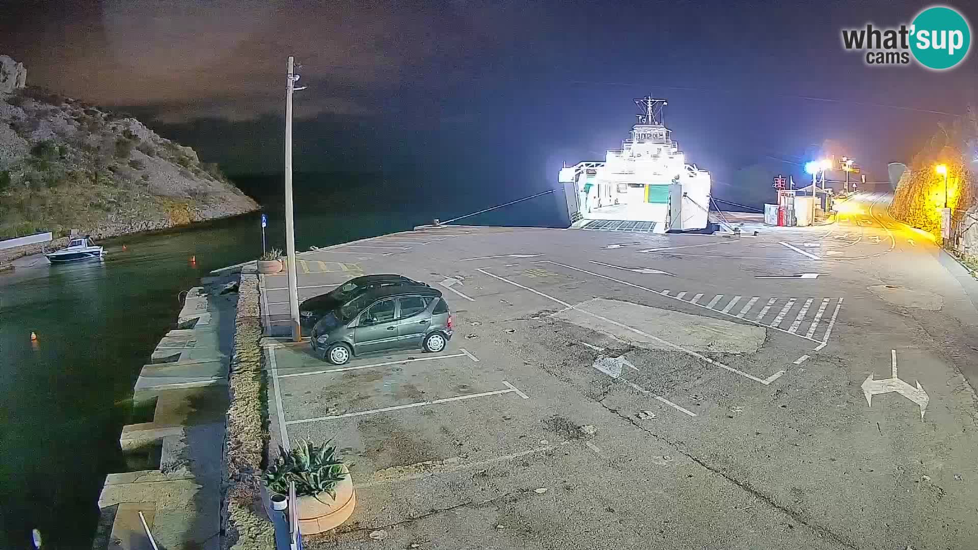 Webcam del puerto de ferris de Prizna – hacia la isla de Pag