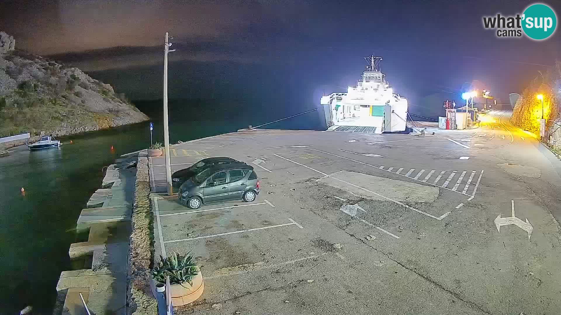 Webcam del puerto de ferris de Prizna – hacia la isla de Pag