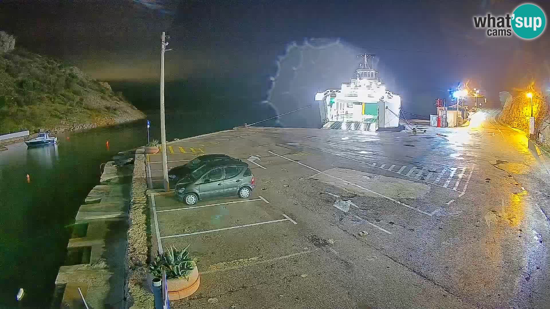 Webcam del puerto de ferris de Prizna – hacia la isla de Pag