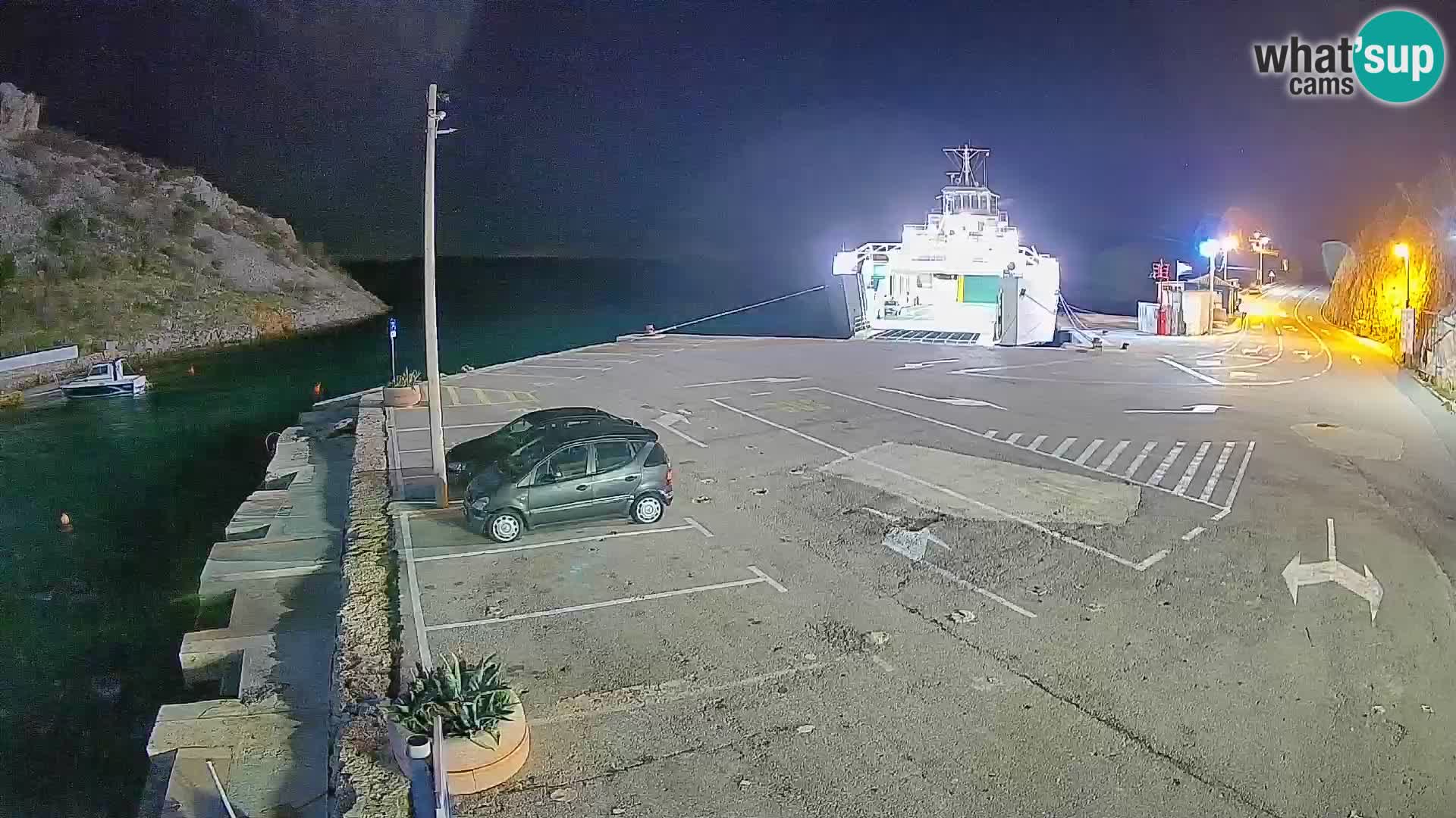 Webcam del puerto de ferris de Prizna – hacia la isla de Pag