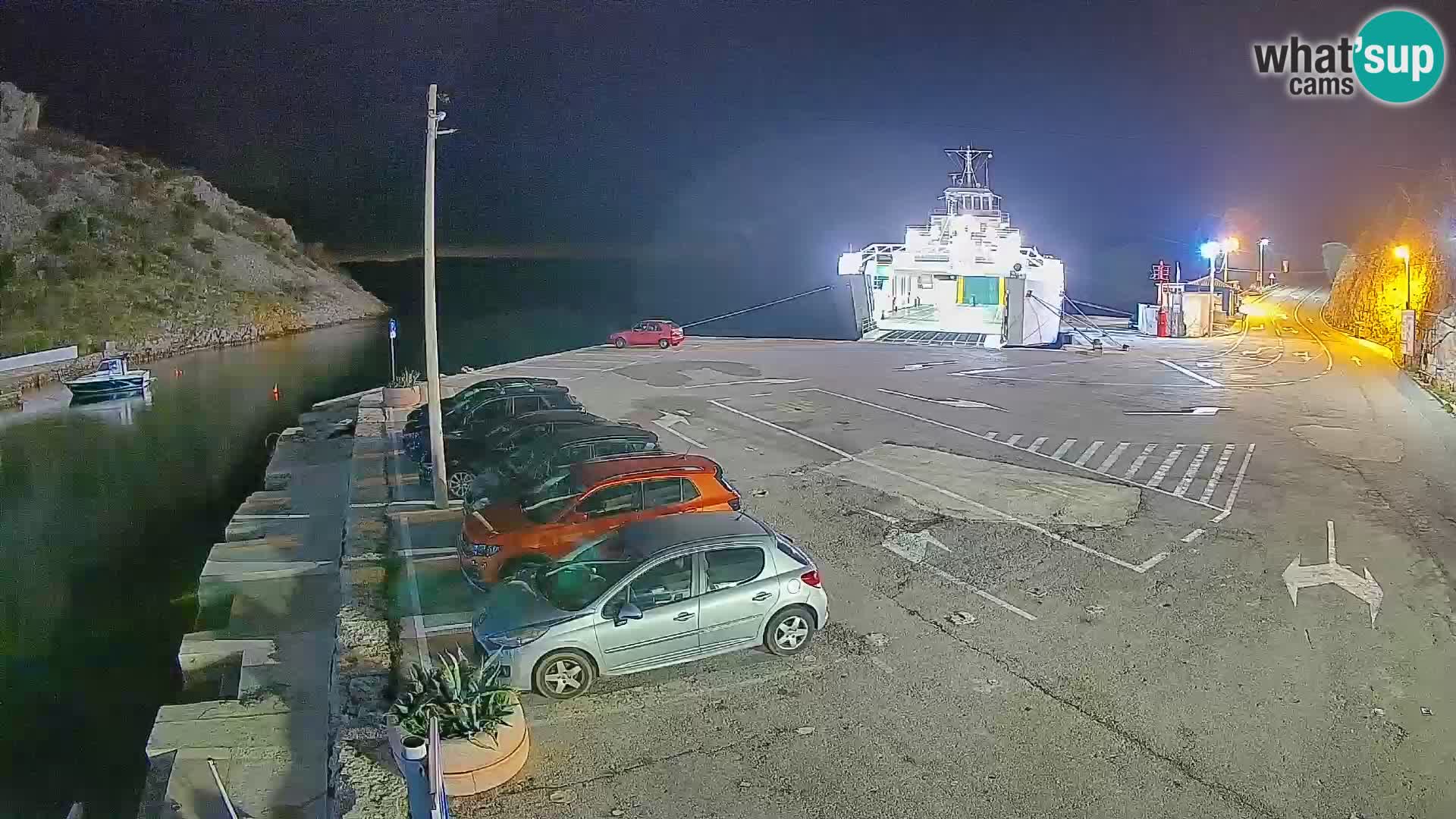 Webcam del puerto de ferris de Prizna – hacia la isla de Pag