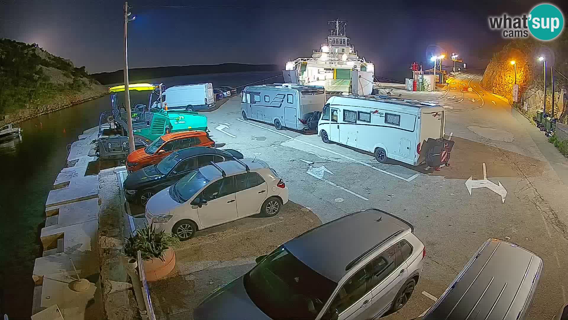 Spletna kamera trajektno pristanišče Prizna – proti otoku Pag
