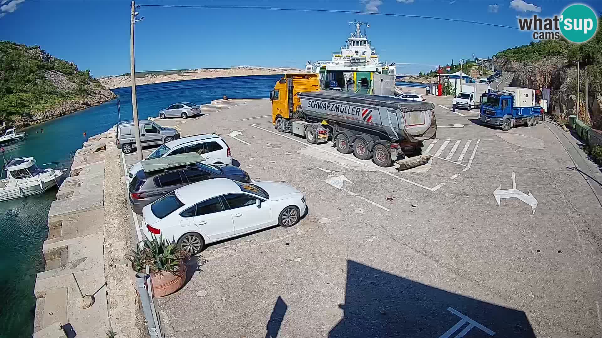 Webcam del puerto de ferris de Prizna – hacia la isla de Pag