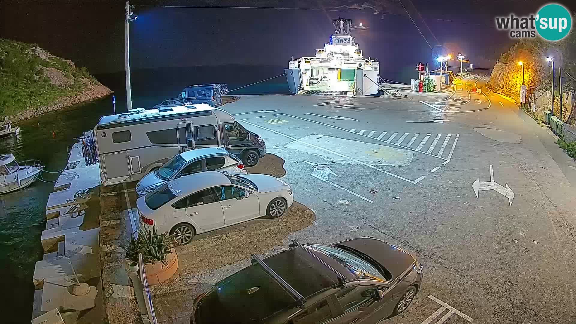 Webcam del puerto de ferris de Prizna – hacia la isla de Pag