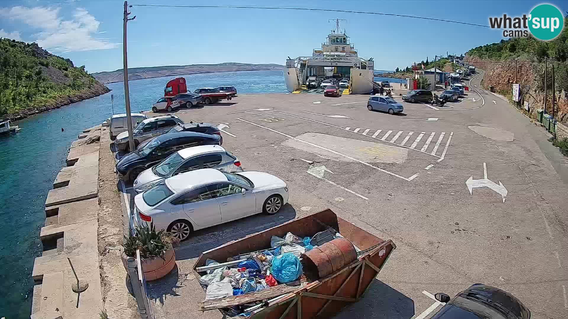 Web kamera trajektna luka Prizna – prema otoku Pag