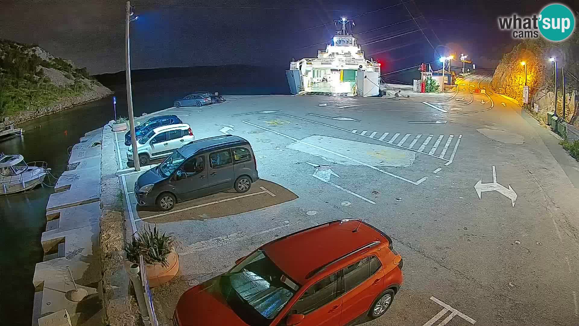 Webcam del puerto de ferris de Prizna – hacia la isla de Pag
