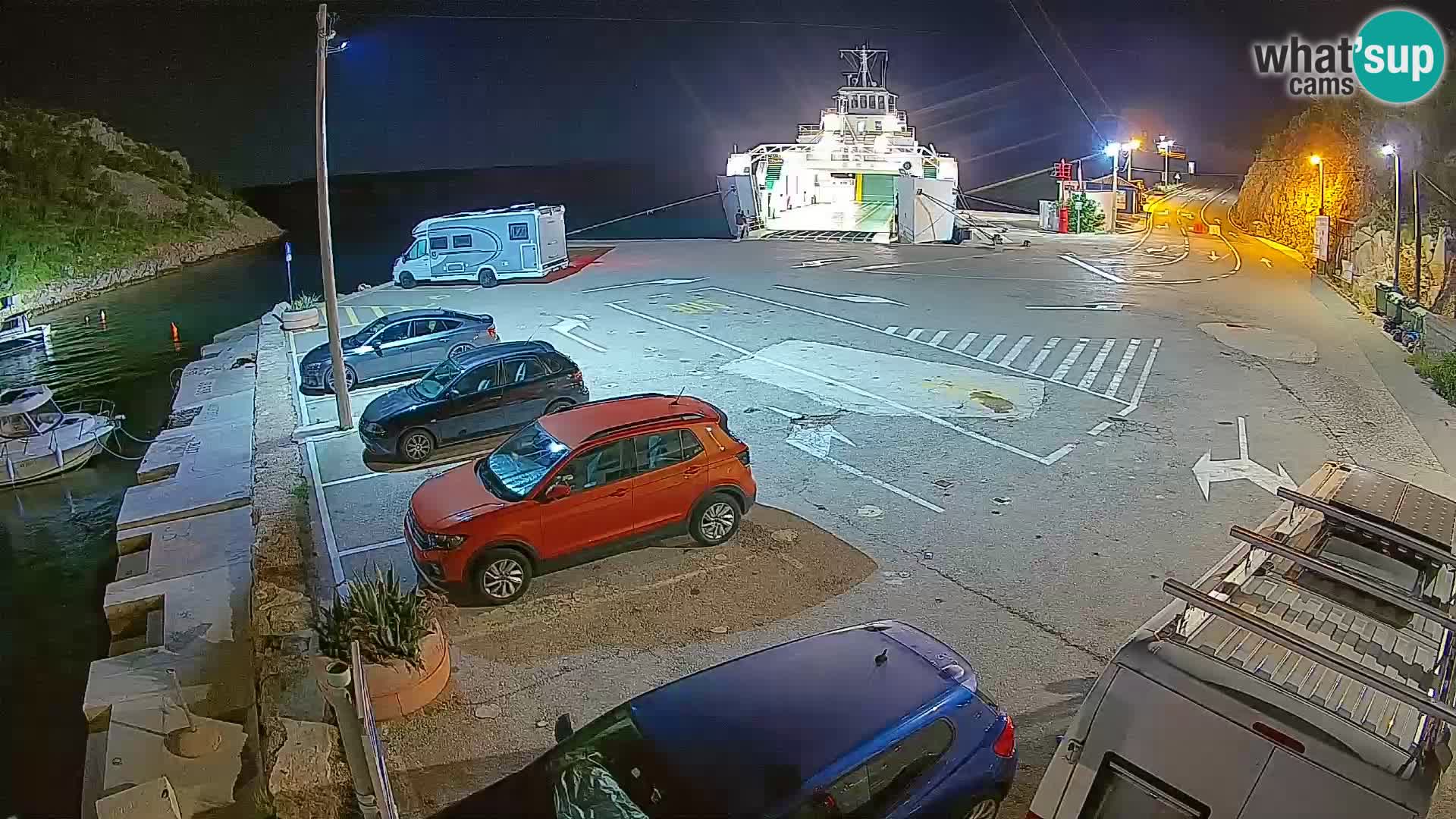 Webcam del puerto de ferris de Prizna – hacia la isla de Pag